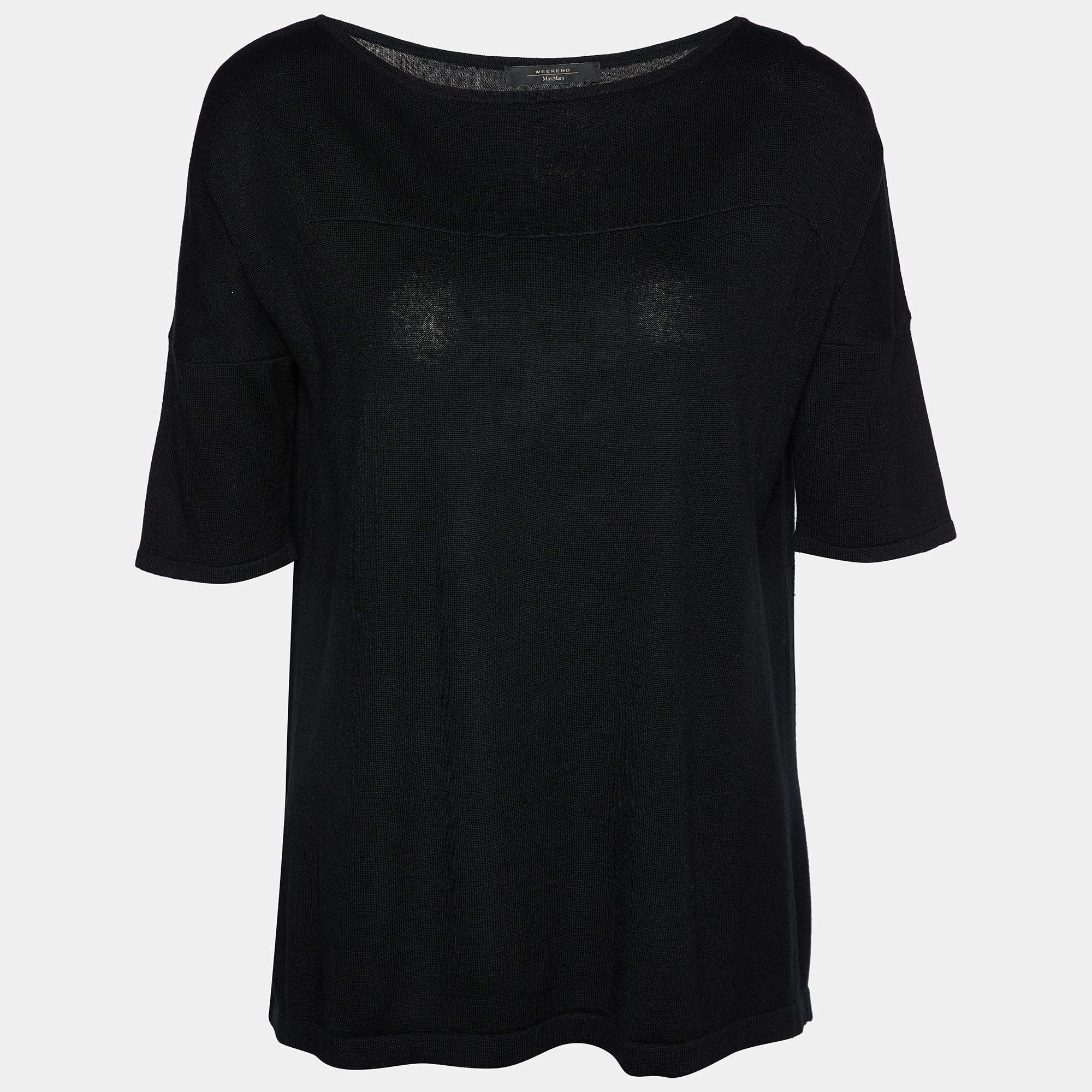 Pre Owned Weekend Max Mara Black Silk & Wool Knit Plisse Panel Top S