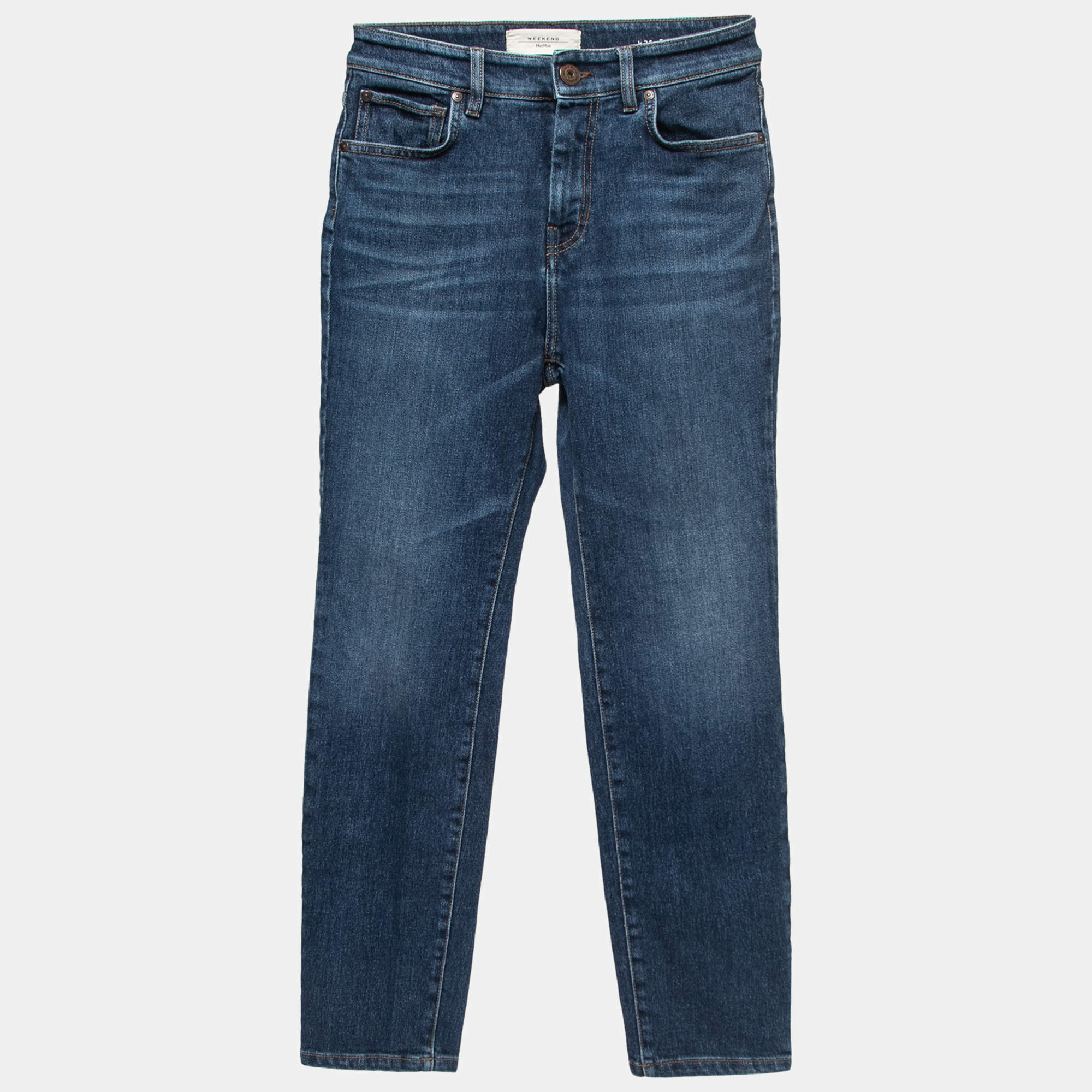 Pre Owned Weekend Max Mara Blue Denim High Waist Cropped Cigarette Jeans S Waist 26"