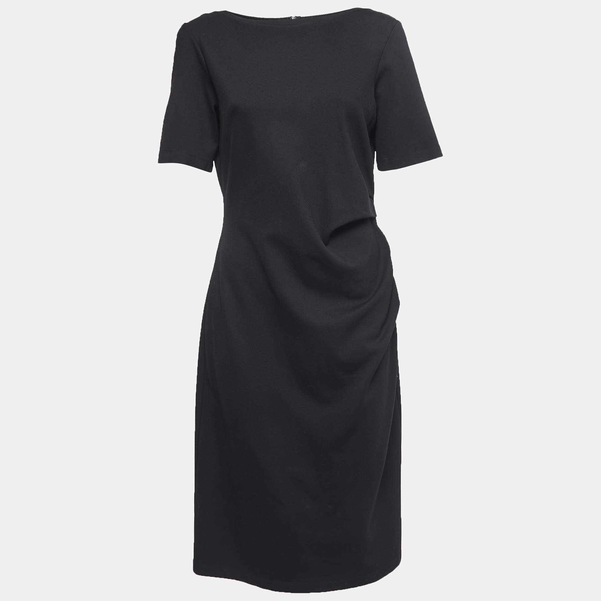 Pre Owned Weekend Max Mara Black Knit Ruch Detail Midi Dress S