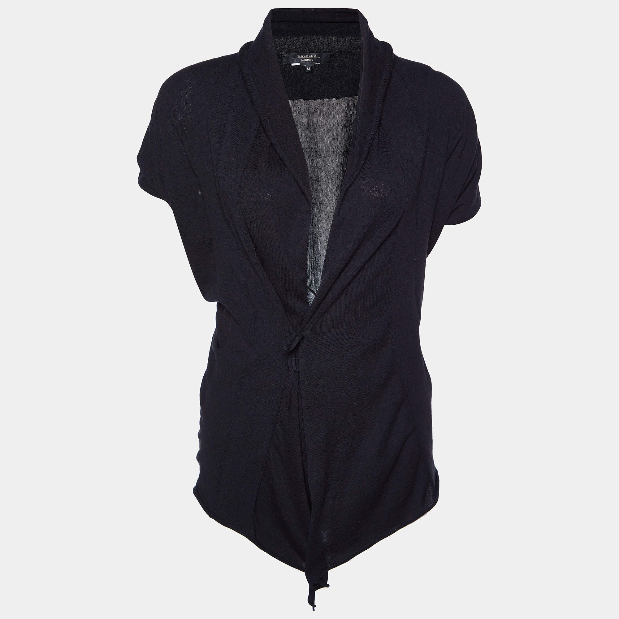Weekend Max Mara Black Knit Open Front Asymmetric Cardigan M