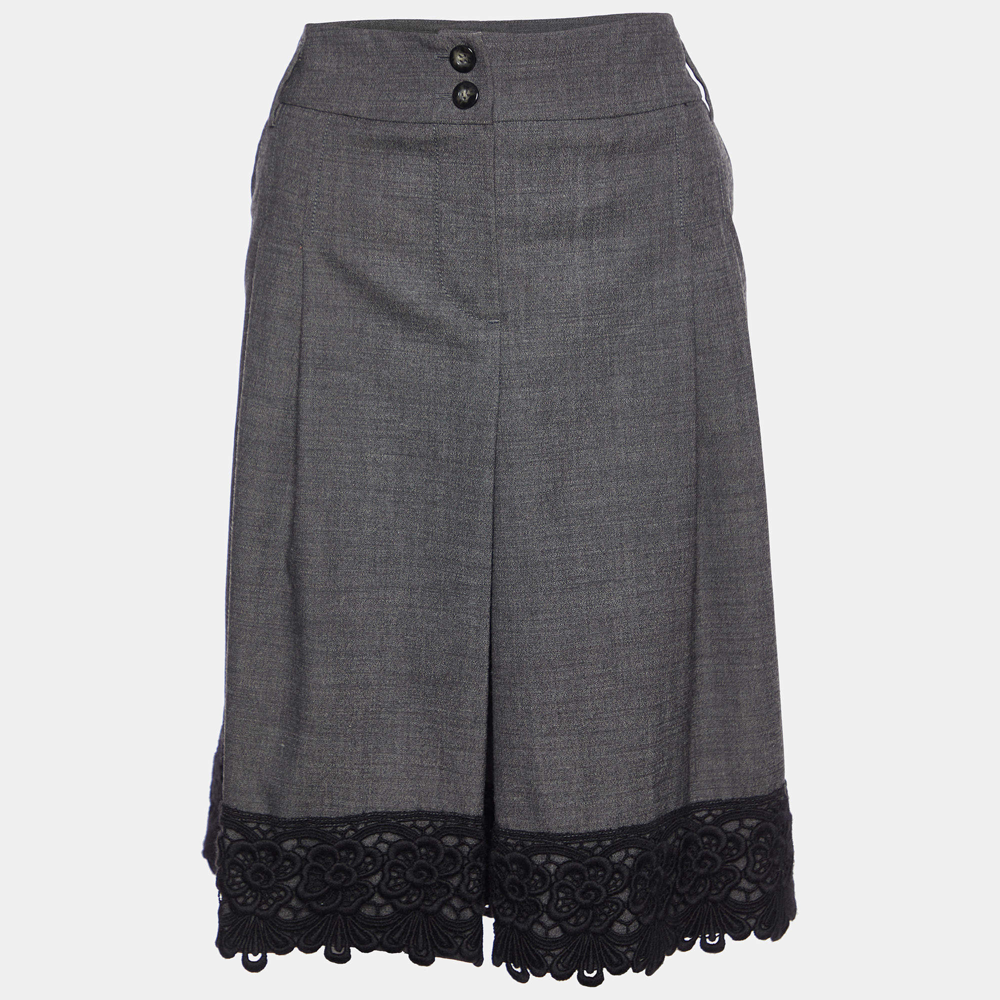 Pre Owned Weekend Max Mara Charcoal Grey Wool & Lace Detail Mini Skirt M