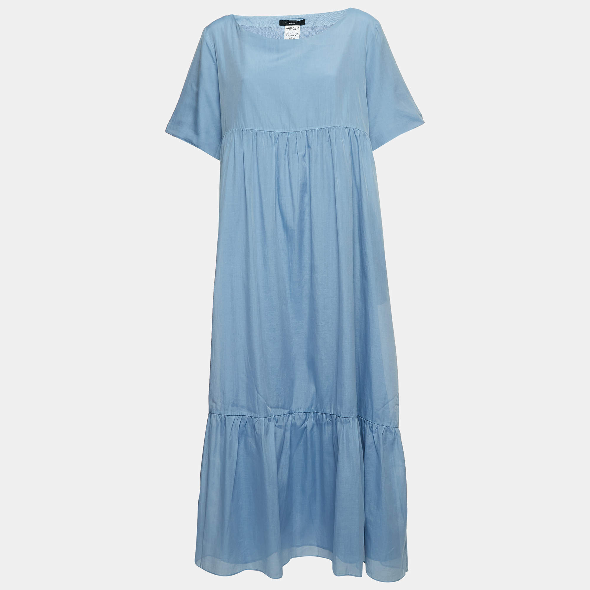 Pre Owned Weekend Max Mara Blue Cotton Blend Tiered Maxi Dress XL