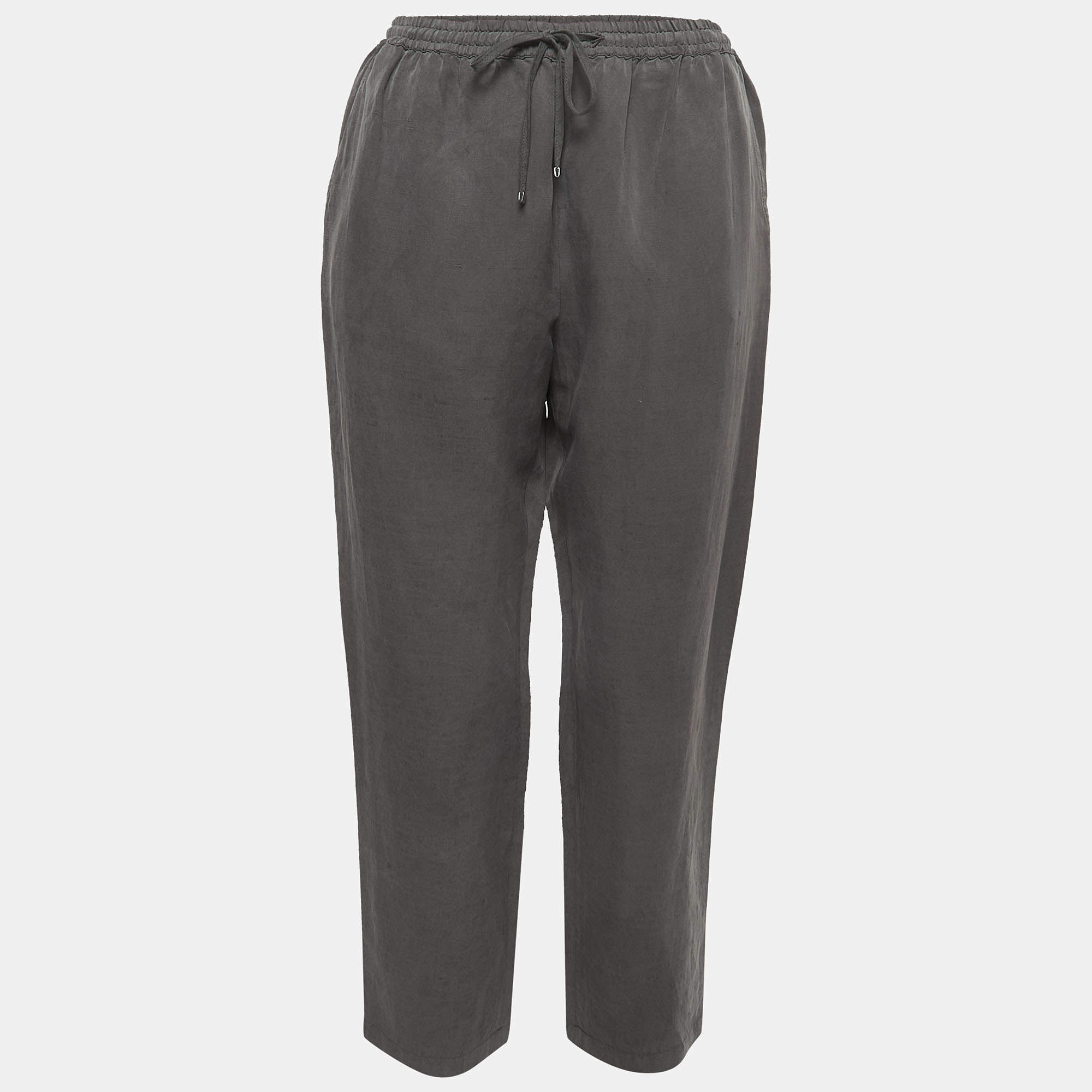 Weekend Max Mara Grey Silk Blend Drawstring Pants S