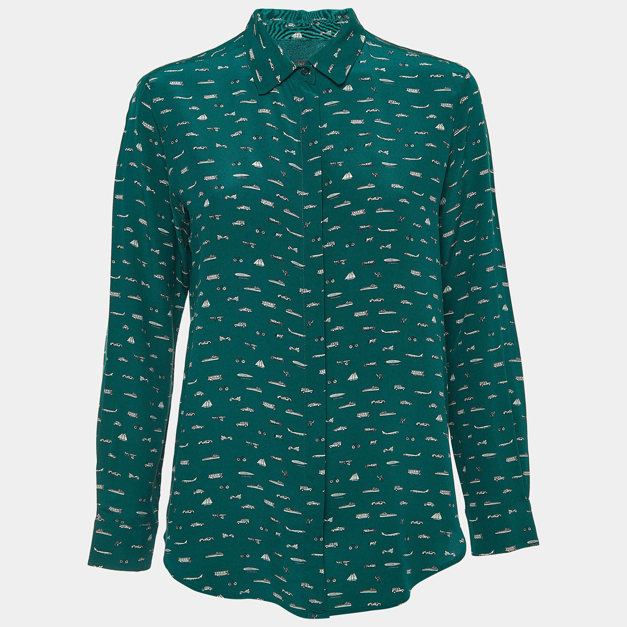 Weekend Max Mara Green Transport Printed Silk Shirt M