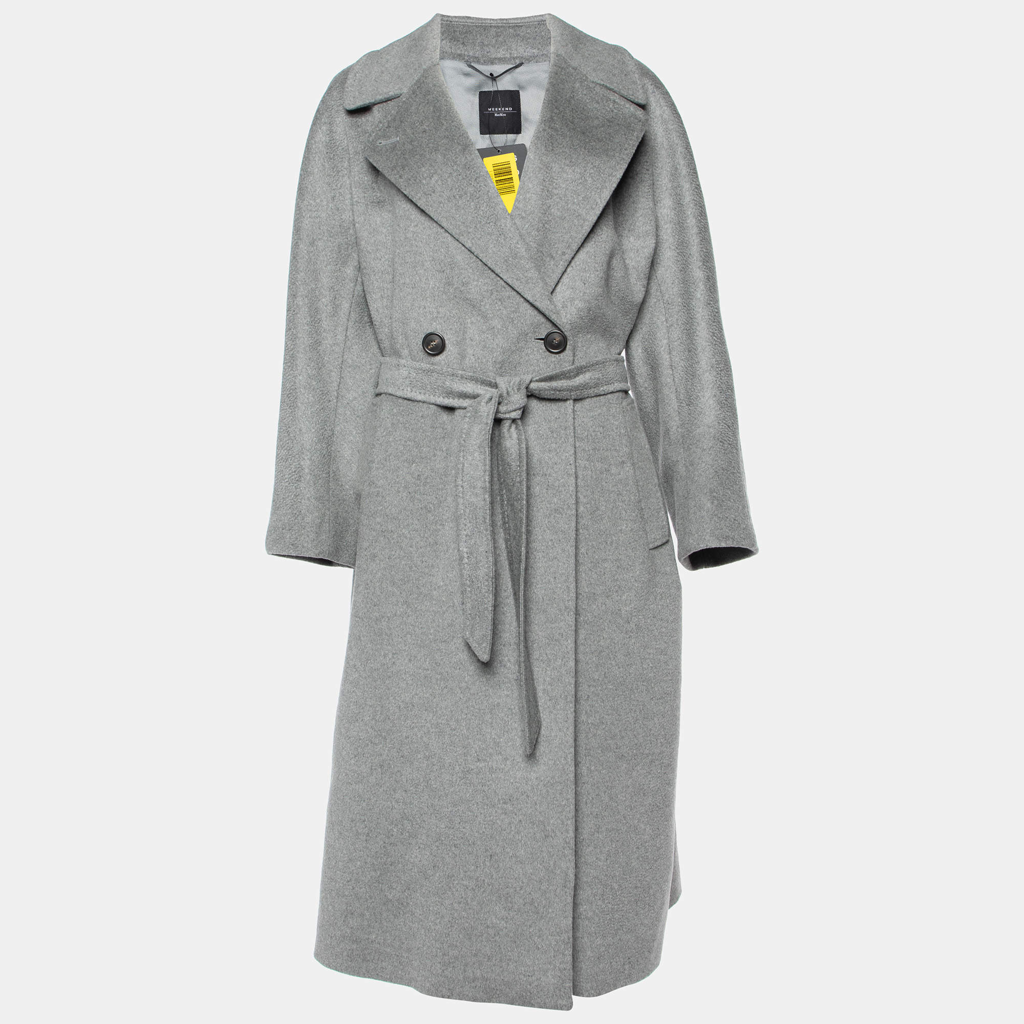 Weekend Max Mara Grey Wool Double Breasted Belted Coat L