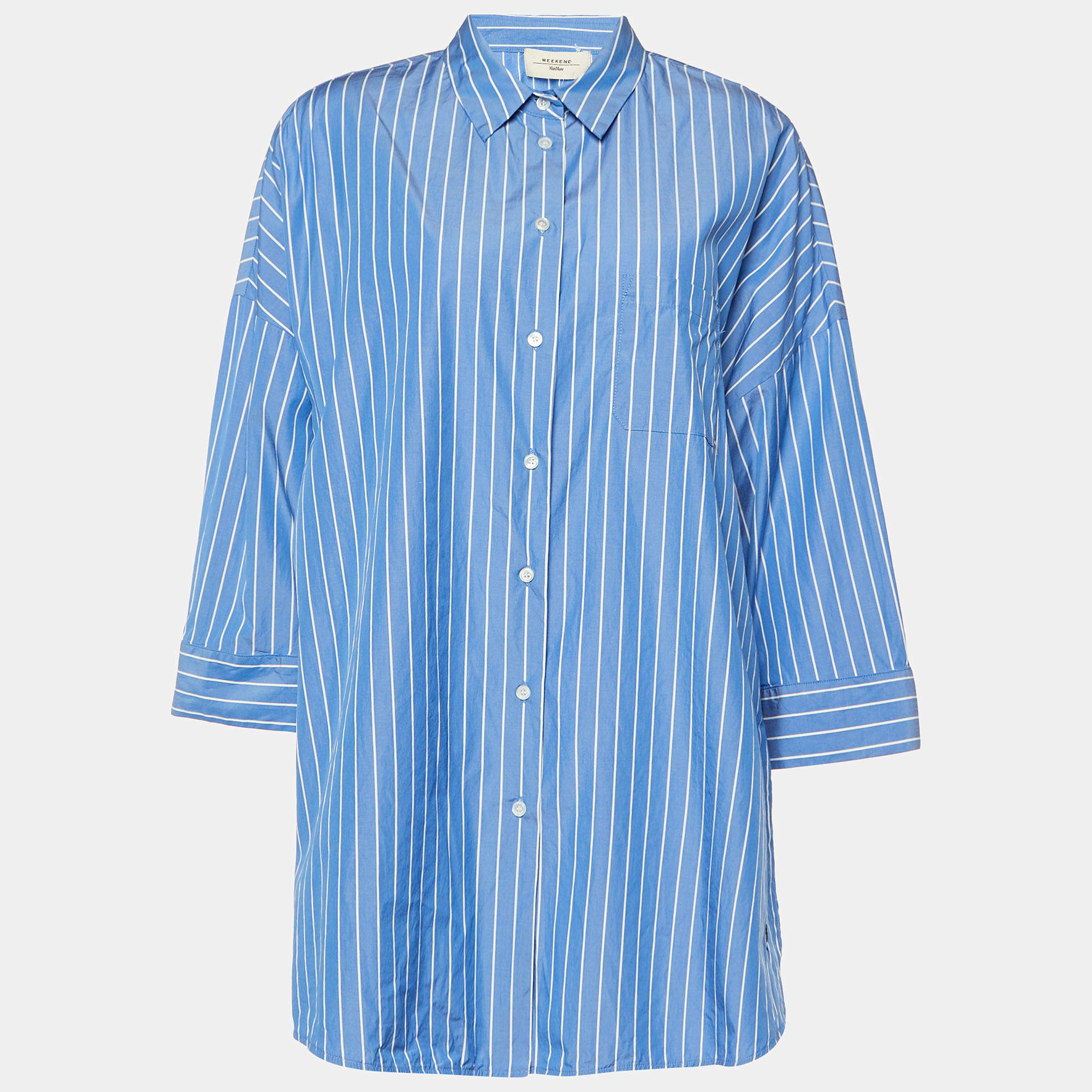 Weekend Max Mara Blue Striped Cotton Button Front Shirt L