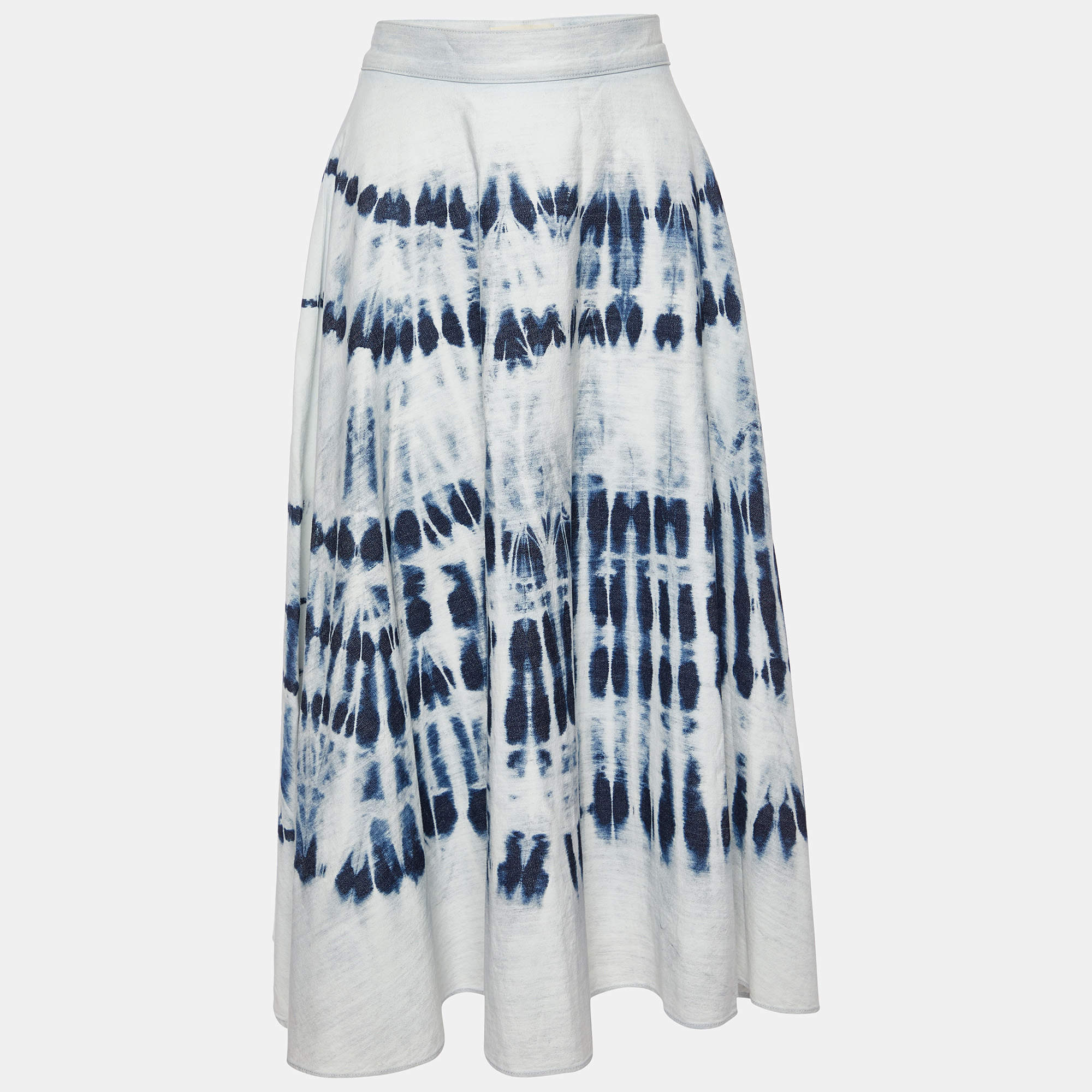 Pre Owned Weekend Max Mara Blue Tie-Dye Cotton Favetta Midi Skirt M