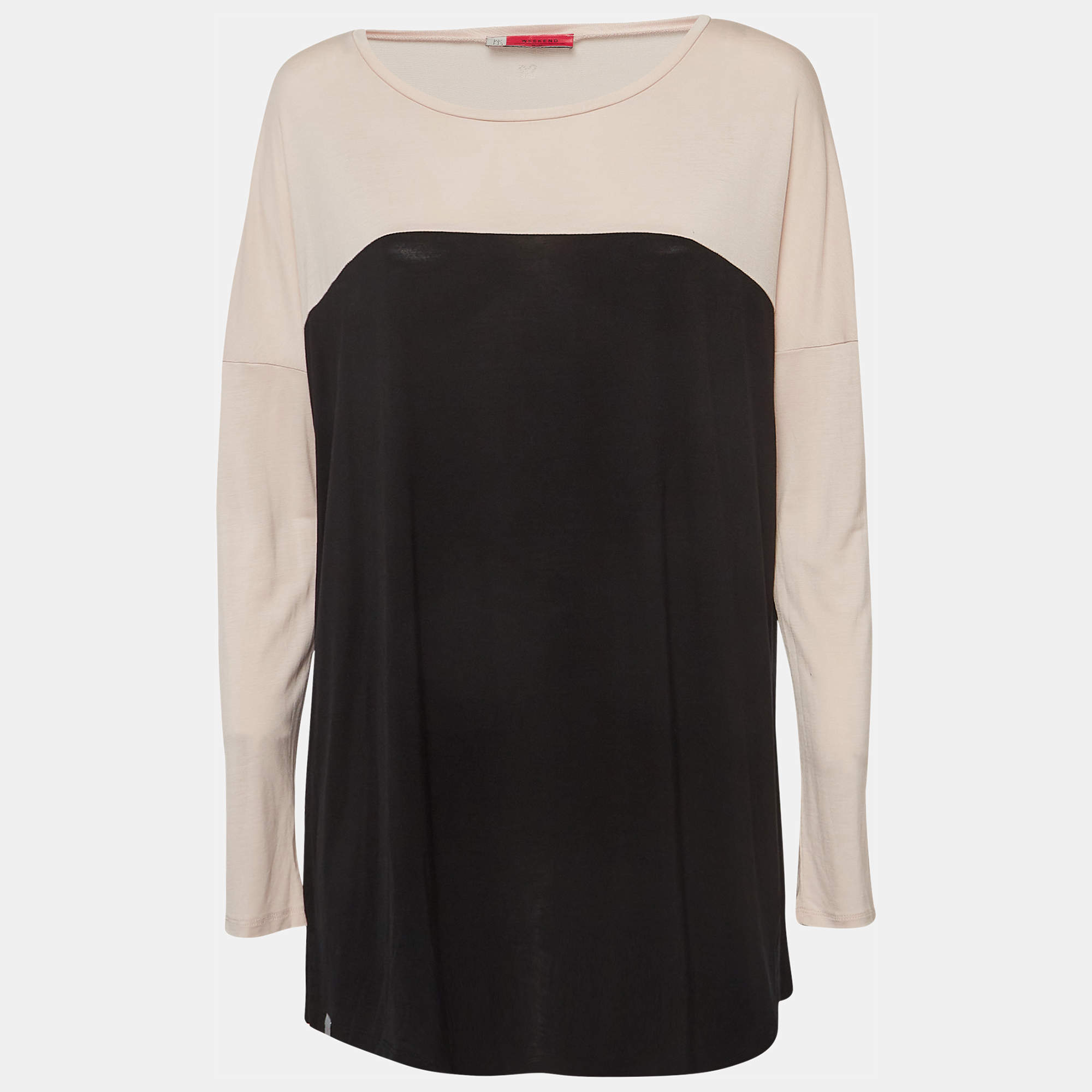 Pre Owned Weekend Max Mara Pink/Black Colorblocked Jersey Top M