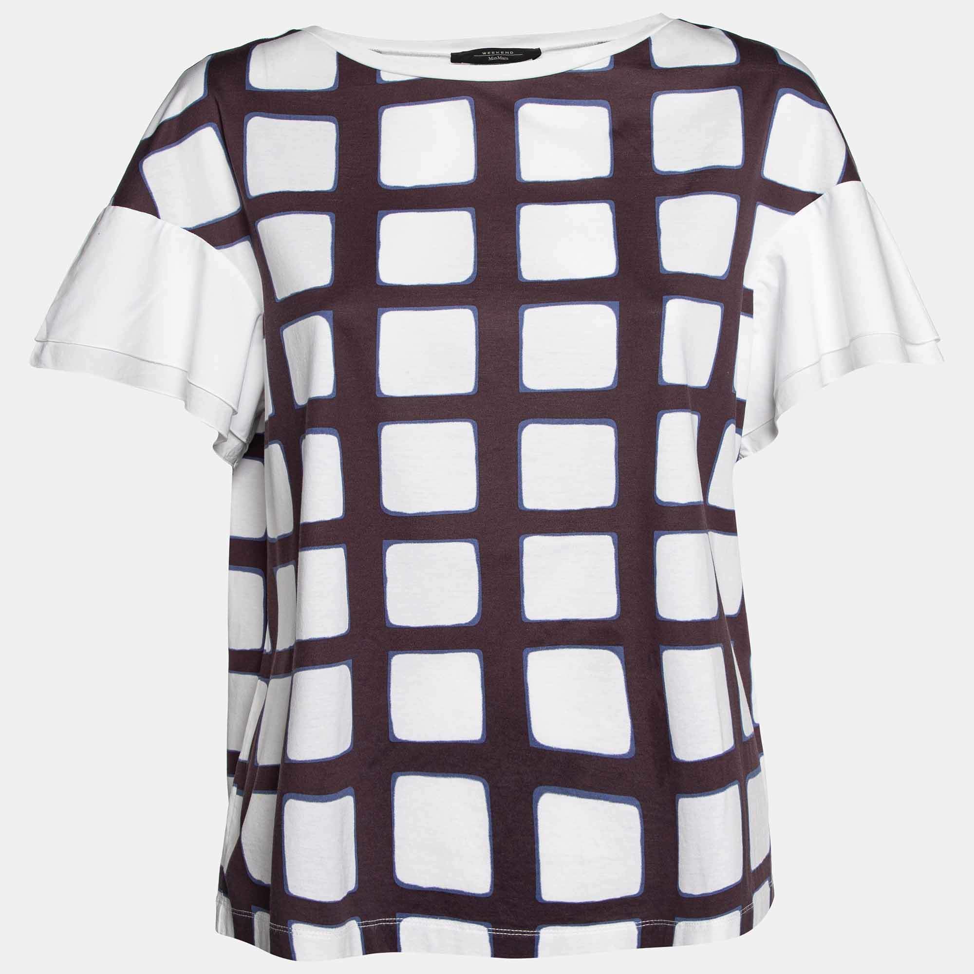 Weekend Max Mara White Check Print Cotton Top XL