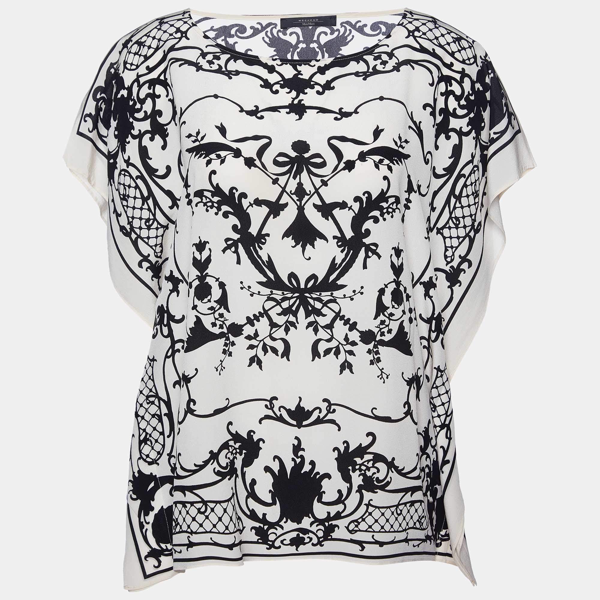 Weekend Max Mara Cream Printed Silk Kaftan Top M