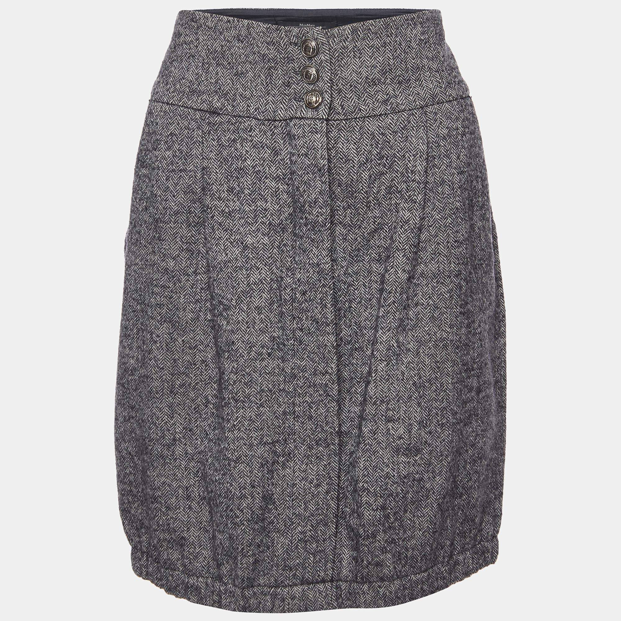 Weekend Max Mara Grey Zig Zag Wool Knee Length Skirt S