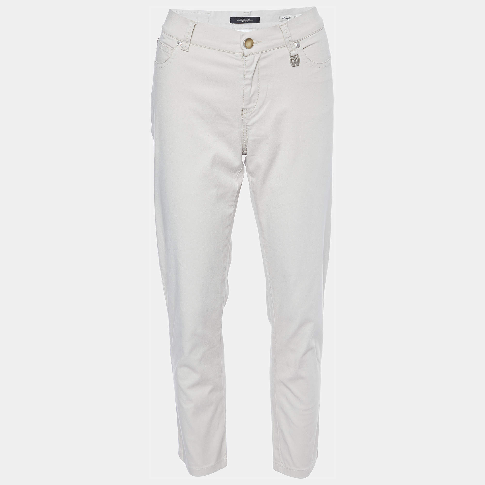 Pre Owned Weekend Max Mara Cream Cotton Straight-Leg Pants M