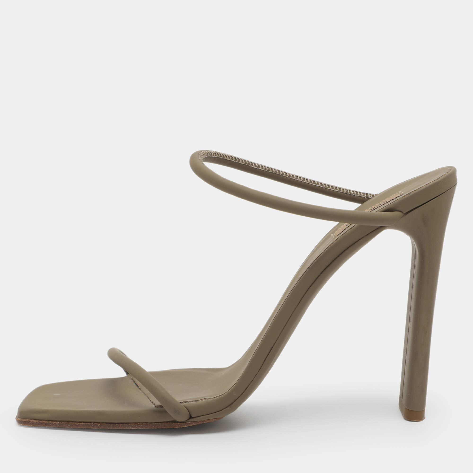 Pre Owned Yeezy Season 6 Size 37.5 Green Leather Slide Sandal