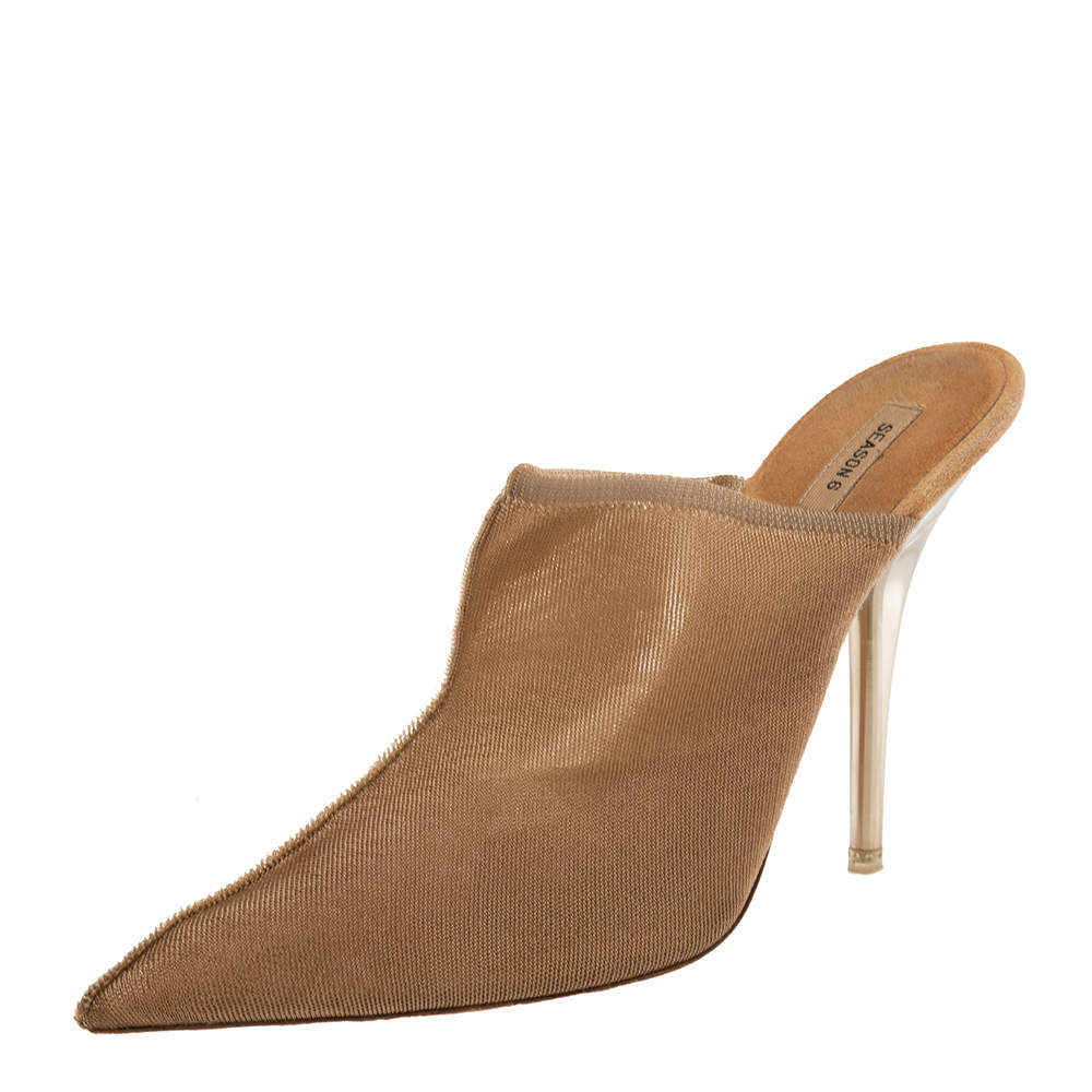 Pre Owned Yeezy Beige Mesh Season 6 Pointed Toe Mules Sandals Size 39.5