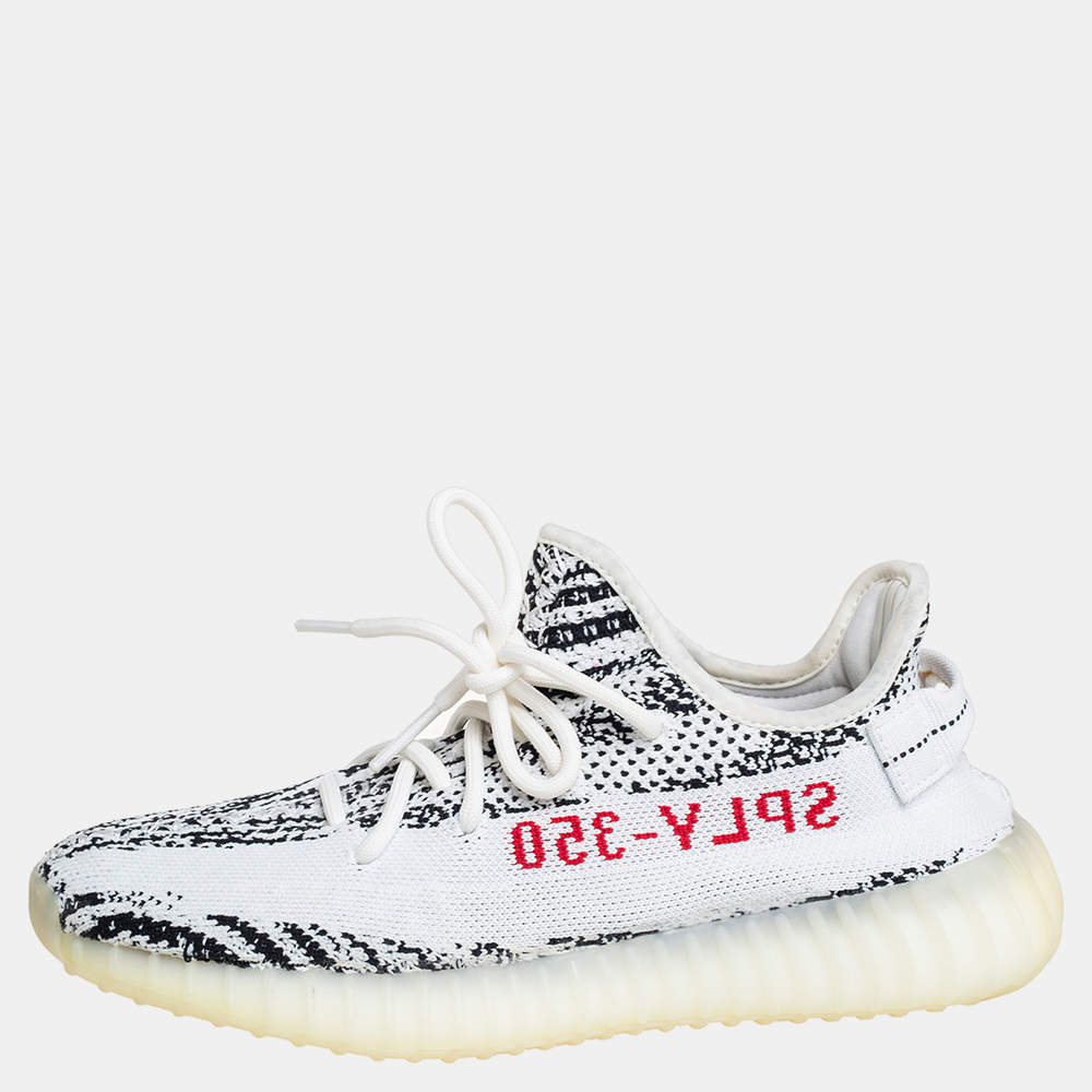 Pre Owned Yeezy x adidas White/Black Knit Fabric Boost 350 V2 Zebra Sneakers Size 40