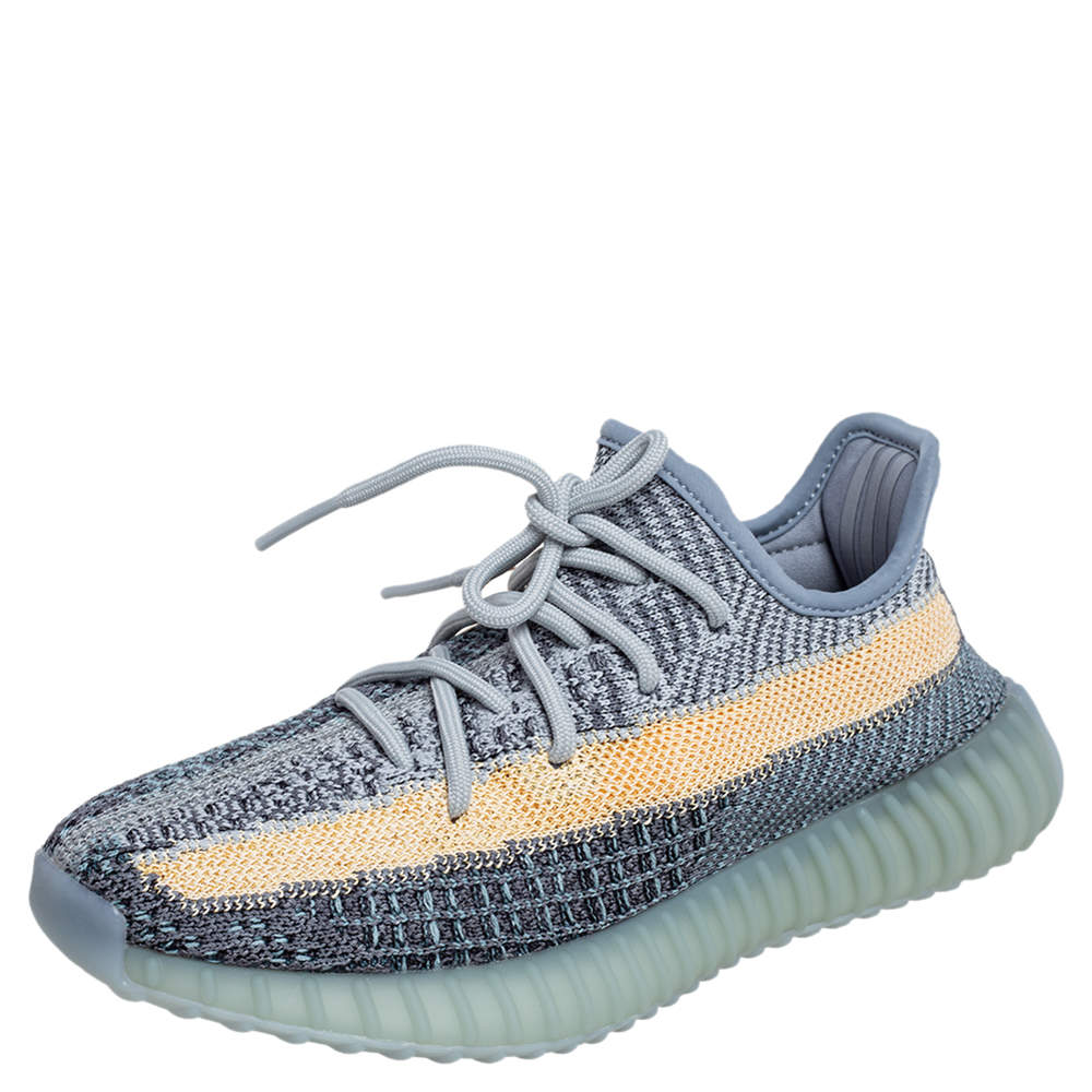 مملوكة مسبقًا Yeezy x Adidas Blue/Yellow Knit Fabric Boost 350 V2 Ash Blue Sneakers Size 37 1/3