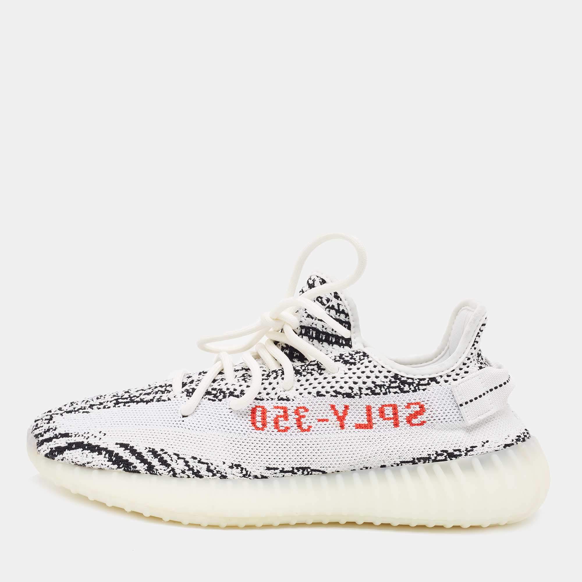 Pre Owned Yeezy x adidas White/Black Knit Fabric Boost 350 V2 Zebra Sneakers Size 41 1/3