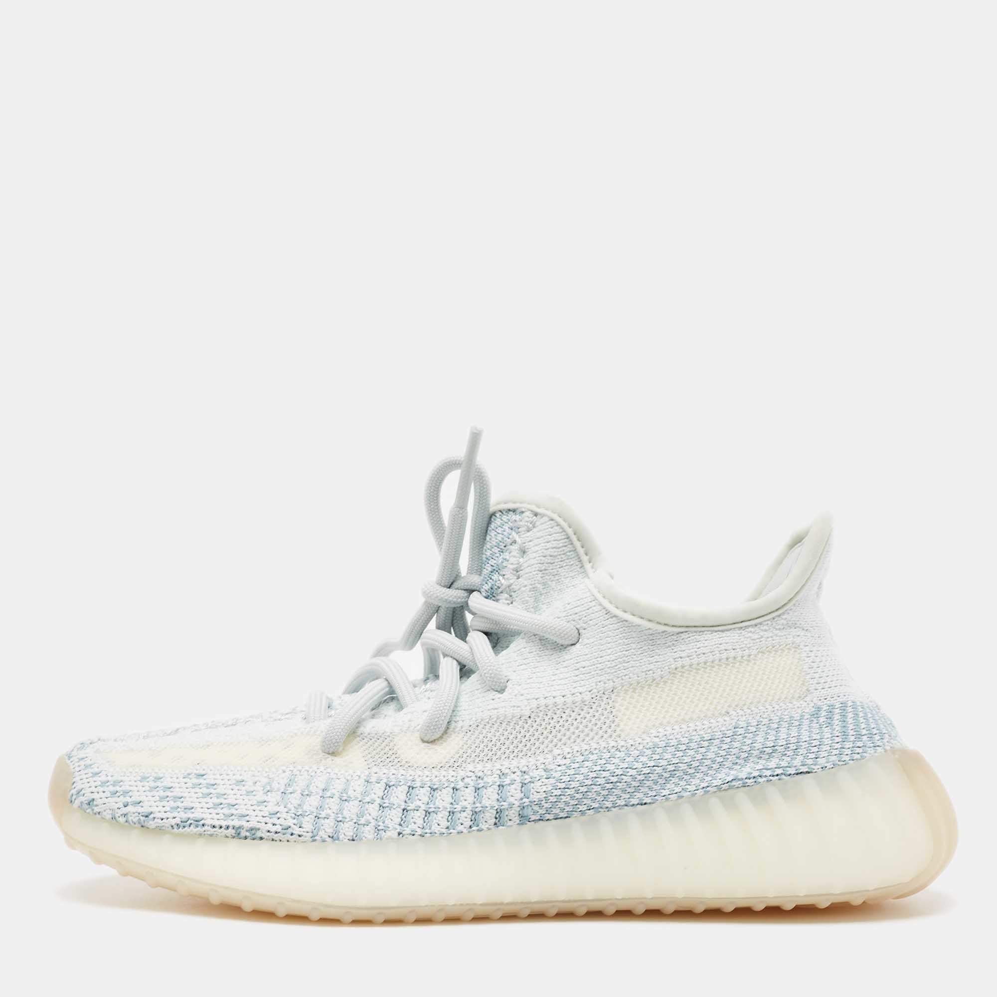 Yeezy x Adidas Whiite/Blue Knit Fabric Boost 350 V2 Cloud White Non Reflective Sneakers Size 36 2/3 