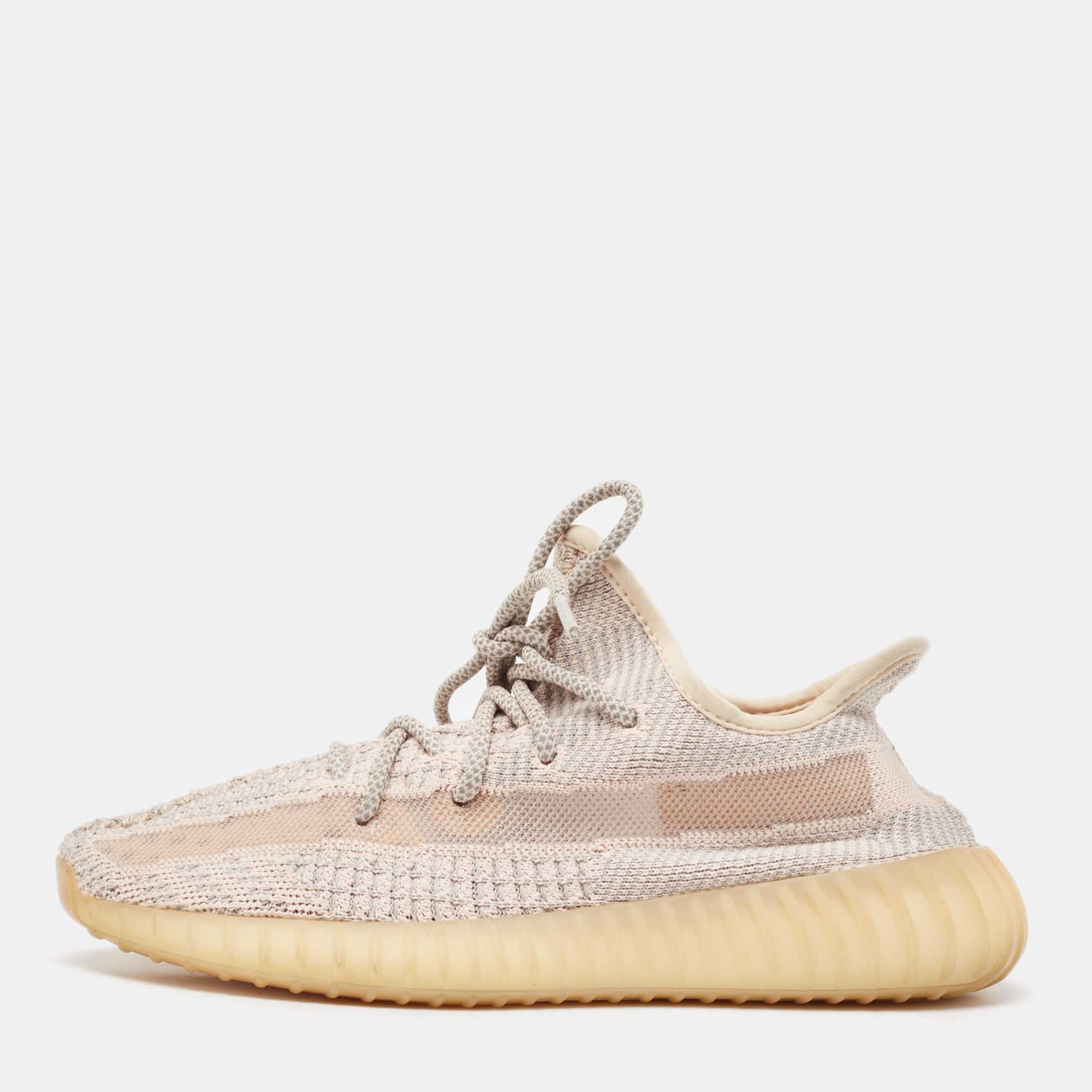 Pre Owned Yeezy x Adidas Pink Knit Fabric Boost 350 V2 Synth Non Reflective Sneakers Size 39 1/3