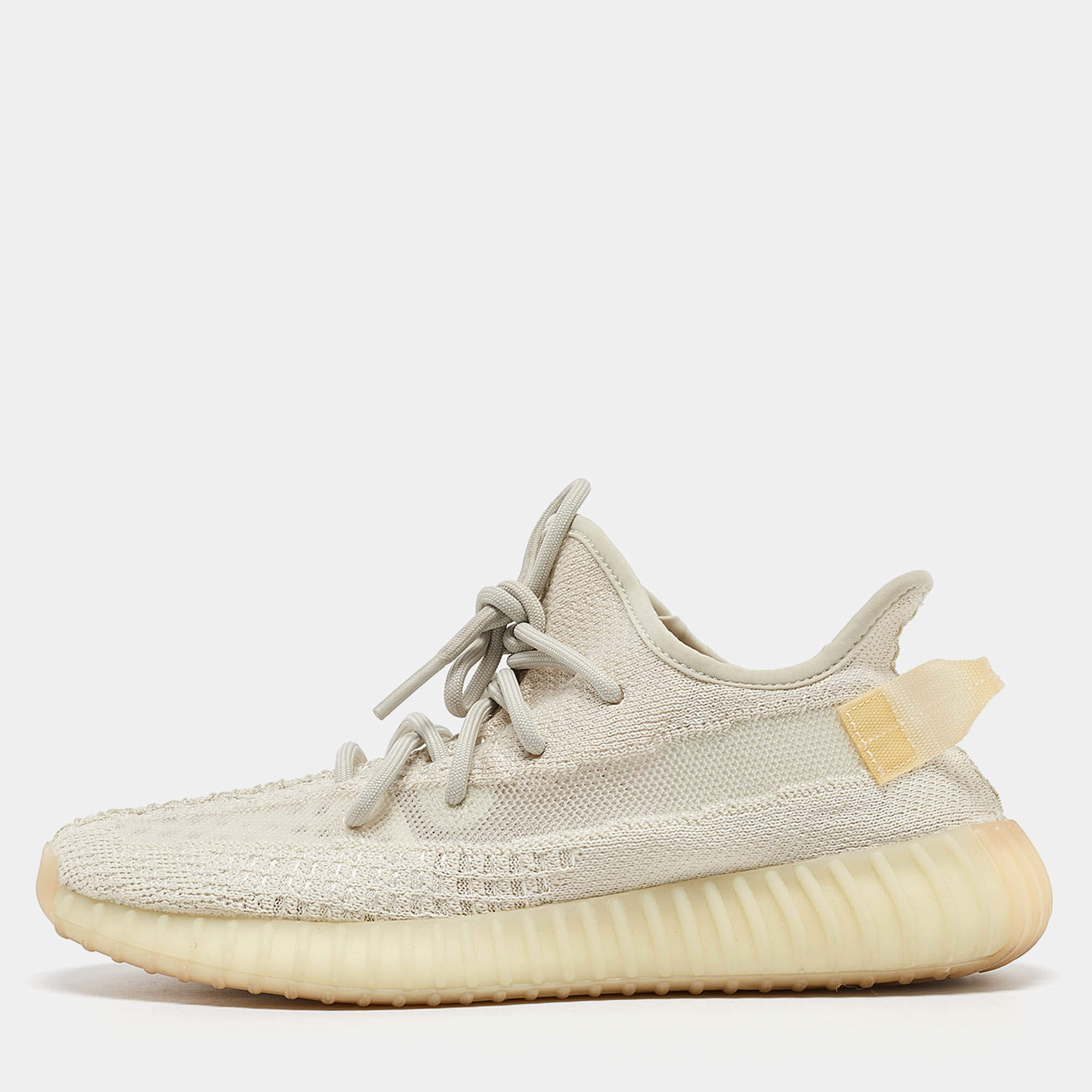 Pre Owned Yeezy x Adidas Off White Knit Fabric Boost 350 V2 Light Sneakers Size 41 1/3