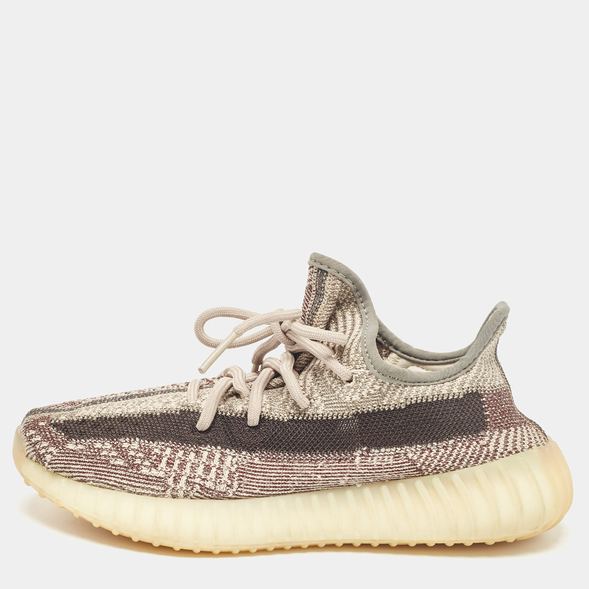Pre Owned Yeezy x Adidas Beige/Brown Knit Fabric Boost 350 V2 Zyon Sneakers Size 37 1/3