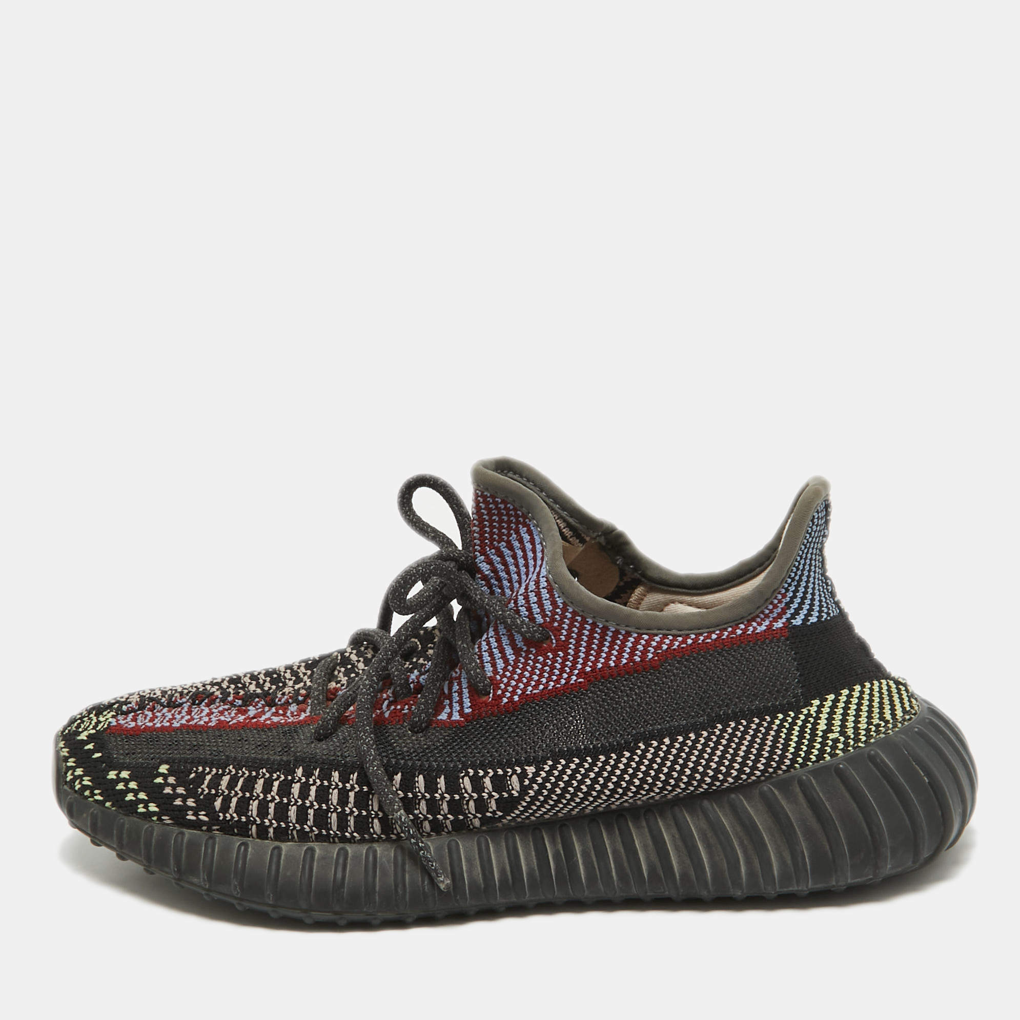 Pre Owned Yeezy x Adidas Black Knit Fabric Boost 350 V2 Yecheil Sneakers Size 40