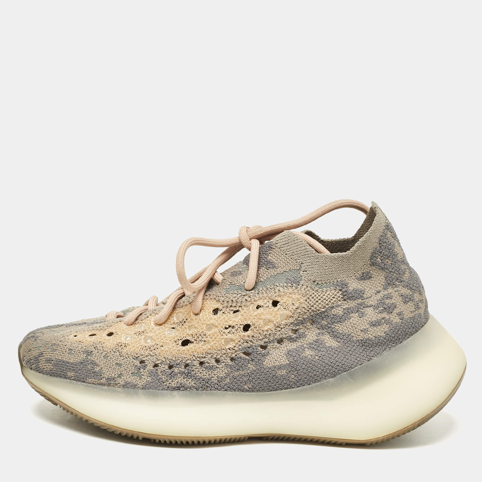 Yeezy x Adidas Grey/Beige Knit Fabric Boost 380 Mist Sneakers Size 38