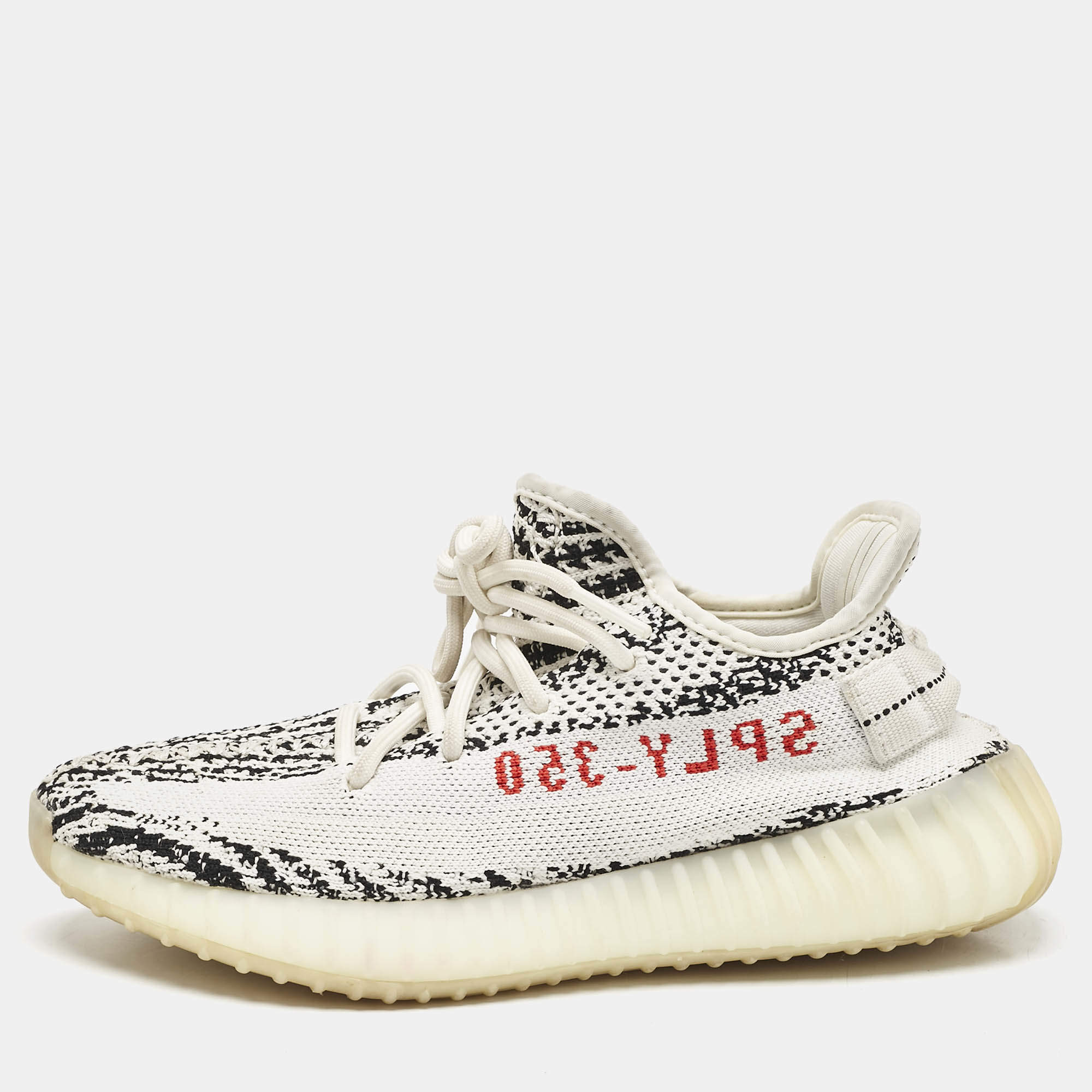 Yeezy x Adidas White/Black Knit Fabric Boost 350 V2 Zebra Sneakers Size 38