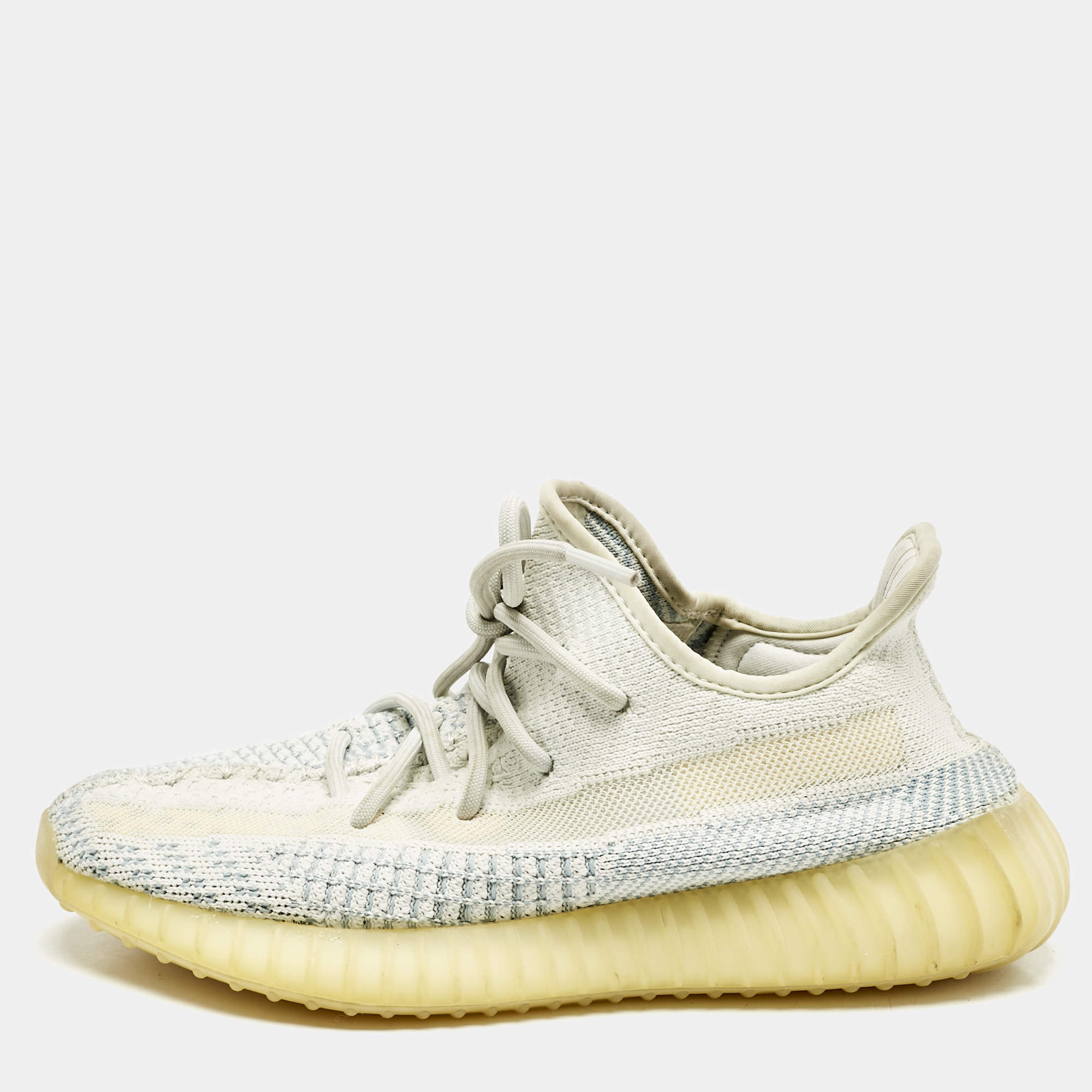 Yeezy x Adidas Blue/White Knit Fabric Boost 350 V2 Cloud White Non-Reflective Sneakers 39 1/3