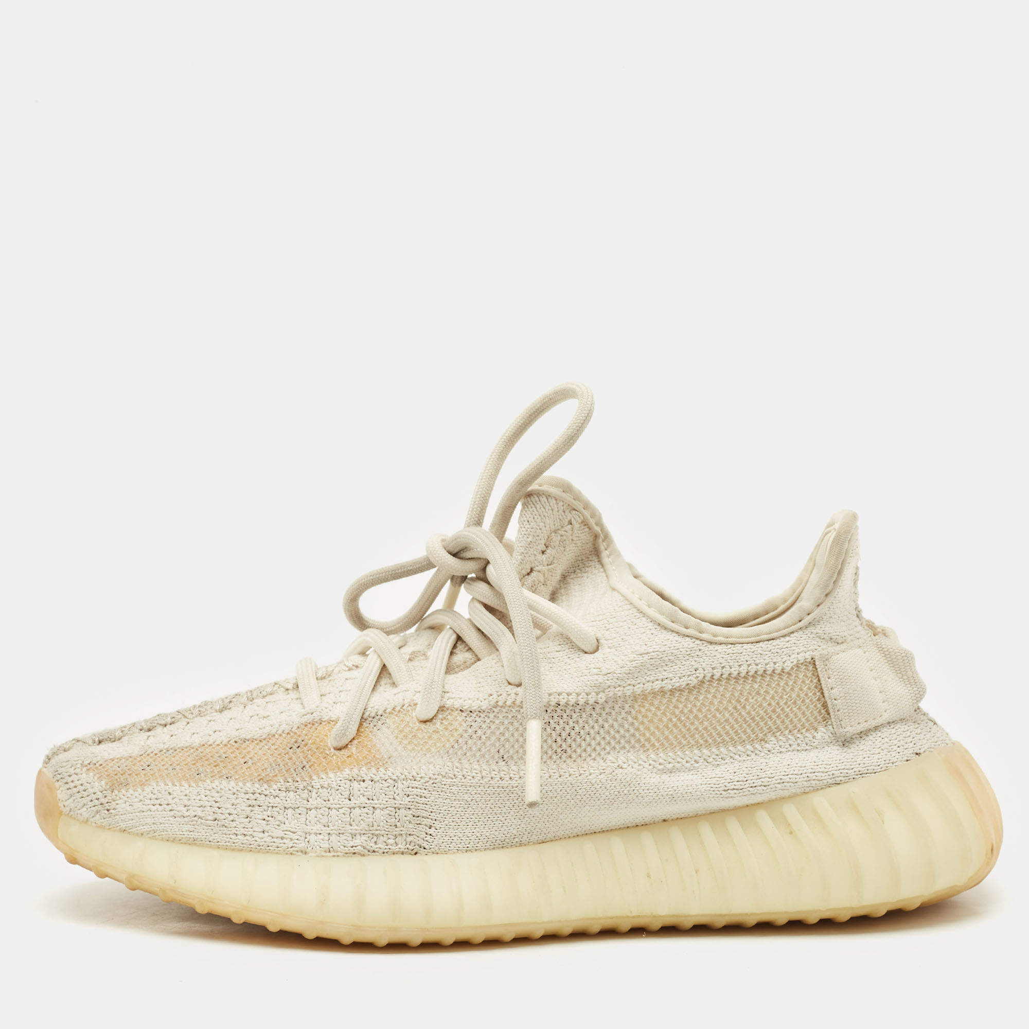 Pre Owned Yeezy x Adidas Cream Knit Fabric Boost 350 V2 Synth Non Reflective Sneakers Size 38
