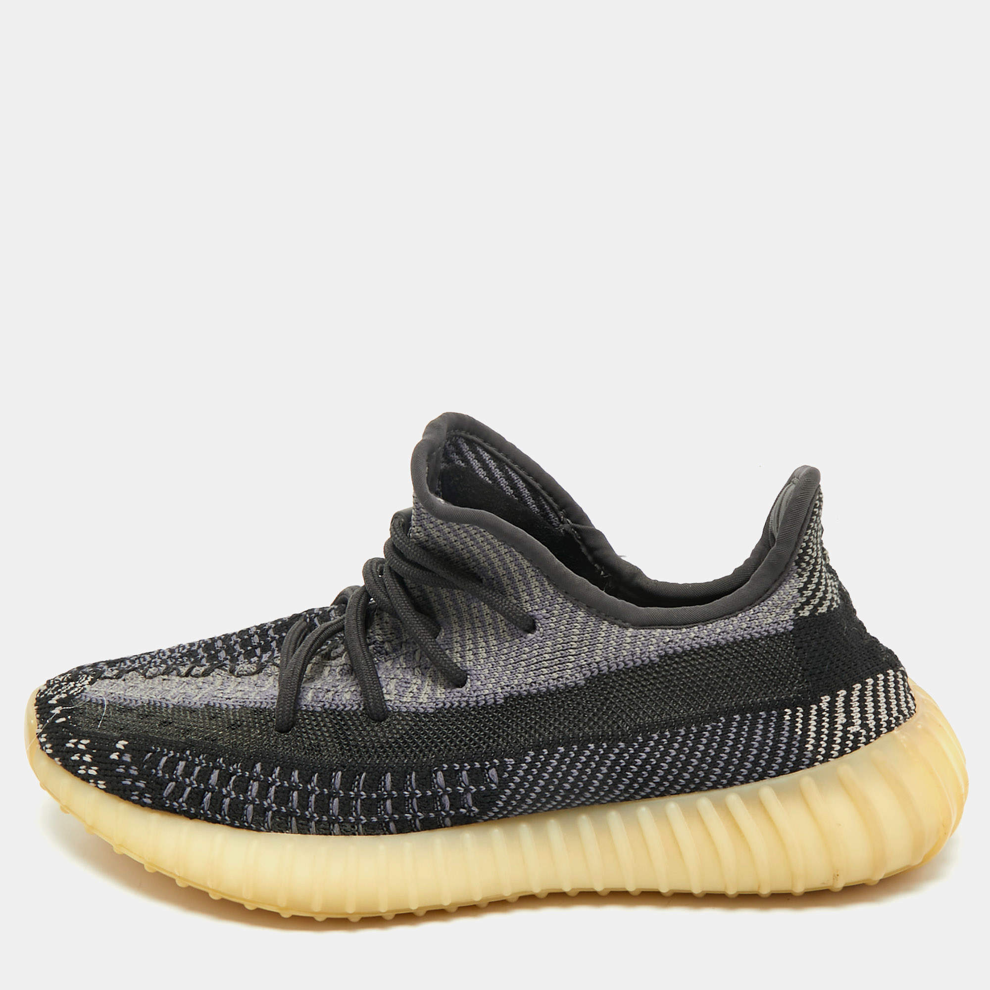 Pre Owned Yeezy x Adidas Black/Grey Knit Fabric Boost 350 V2 Carbon Sneakers Size 40