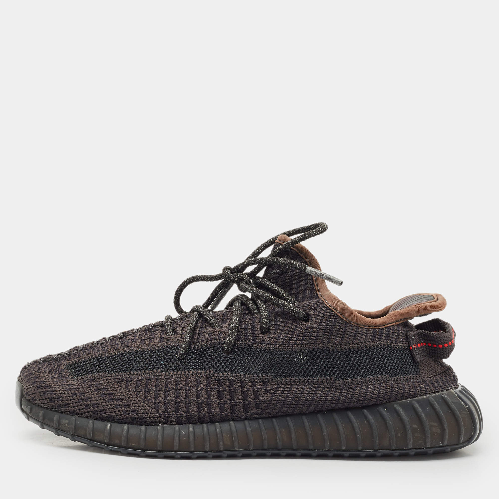 Pre Owned Yeezy x Adidas Black Knit Fabric Boost 350 V2 Black Non-Reflective Sneakers Size 34