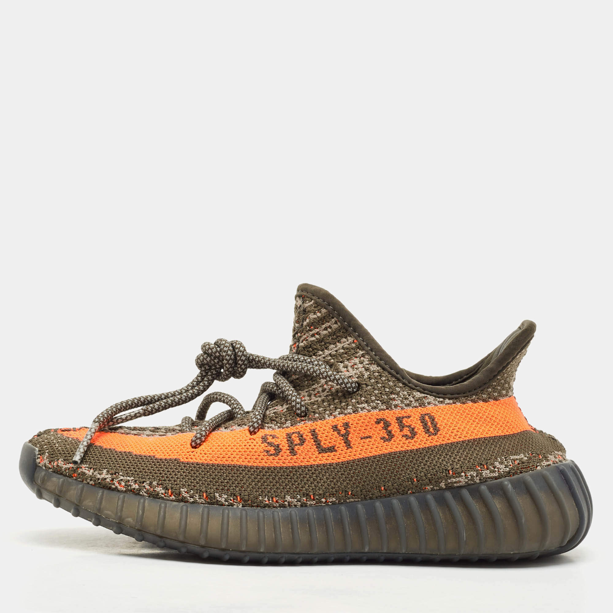 Pre Owned Yeezy x Adidas Grey Knit Fabric Boost 350 V2 Carbon Beluga Sneakers Size 36 2/3