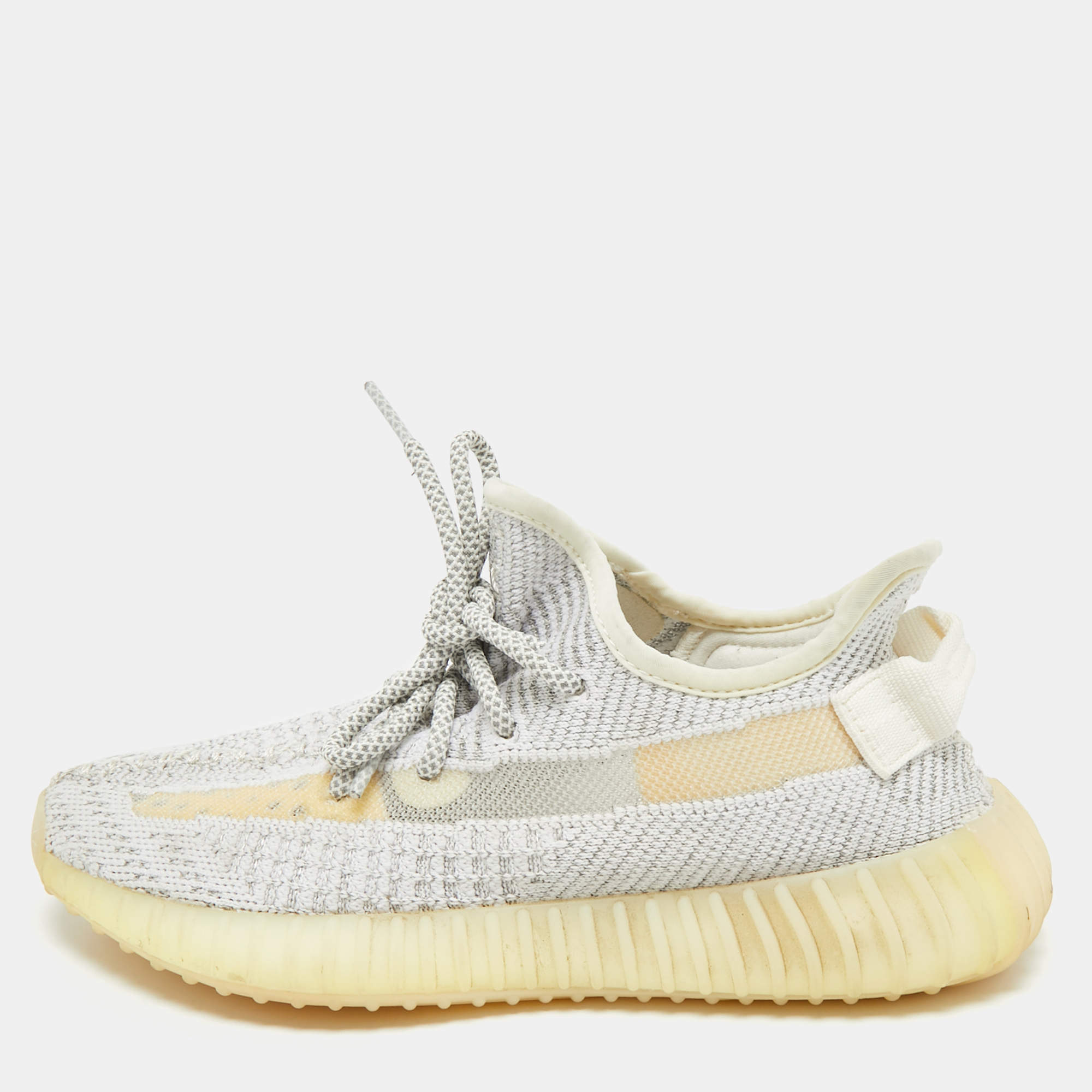 Pre Owned Yeezy x Adidas White/Grey Knit Fabric Boost 350 V2 Static Reflective Sneakers Size 38 2/3