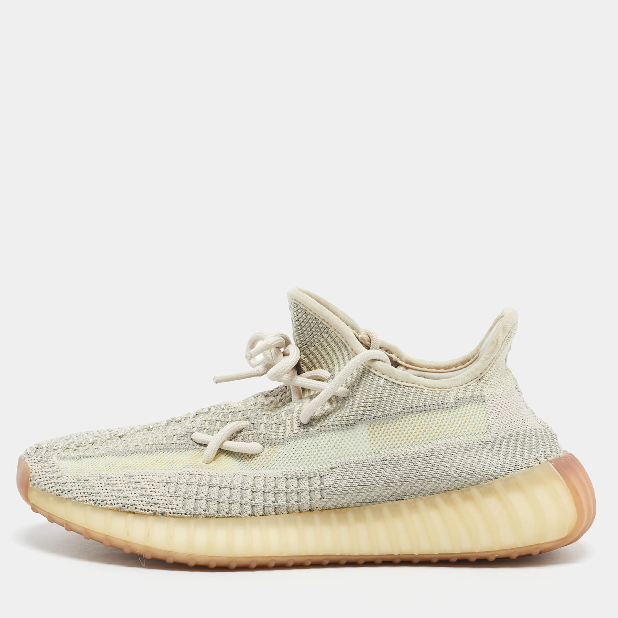 Pre Owned Yeezy x Adidas Pale Green Knit Fabric Boost 350 V2 Citrin (Non-Reflective) Sneakers Size 40 2/3