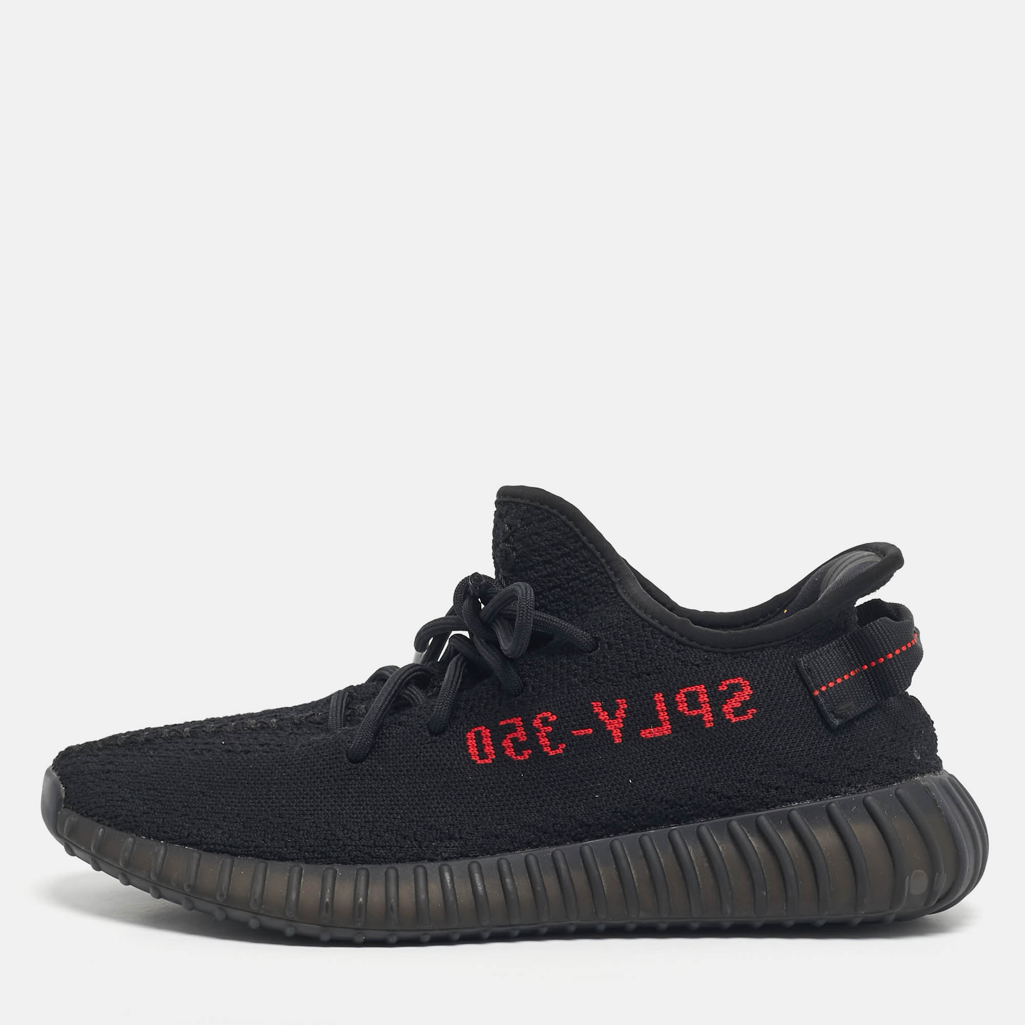 Pre Owned Yeezy x Adidas Black Knit Fabric Boost 350 V2 Bred Sneakers Size 43 1/3