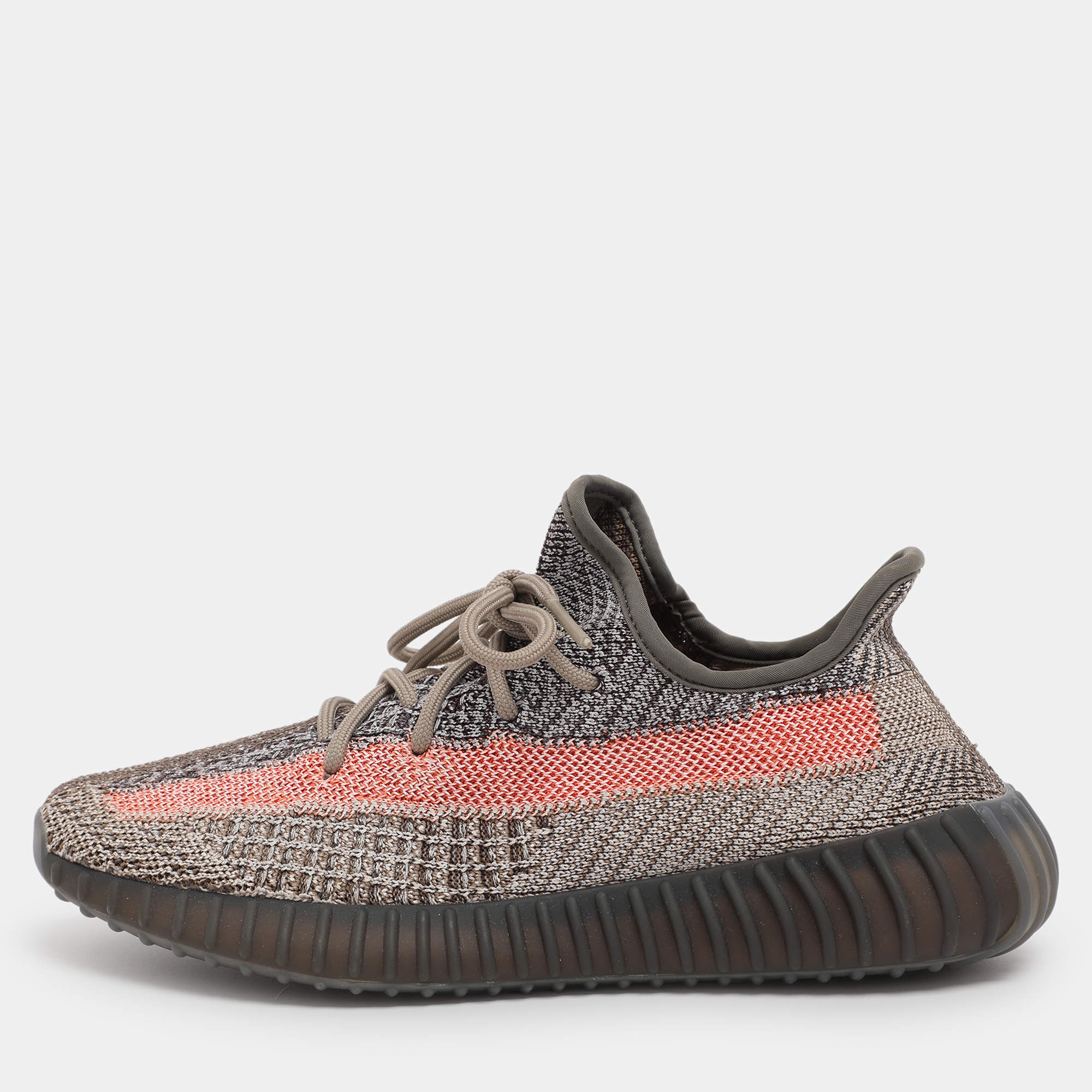 Pre Owned Yeezy x Adidas Grey/Orange Knit Fabric Boost 350 V2 Blue Tint Sneakers Size 39 1/3