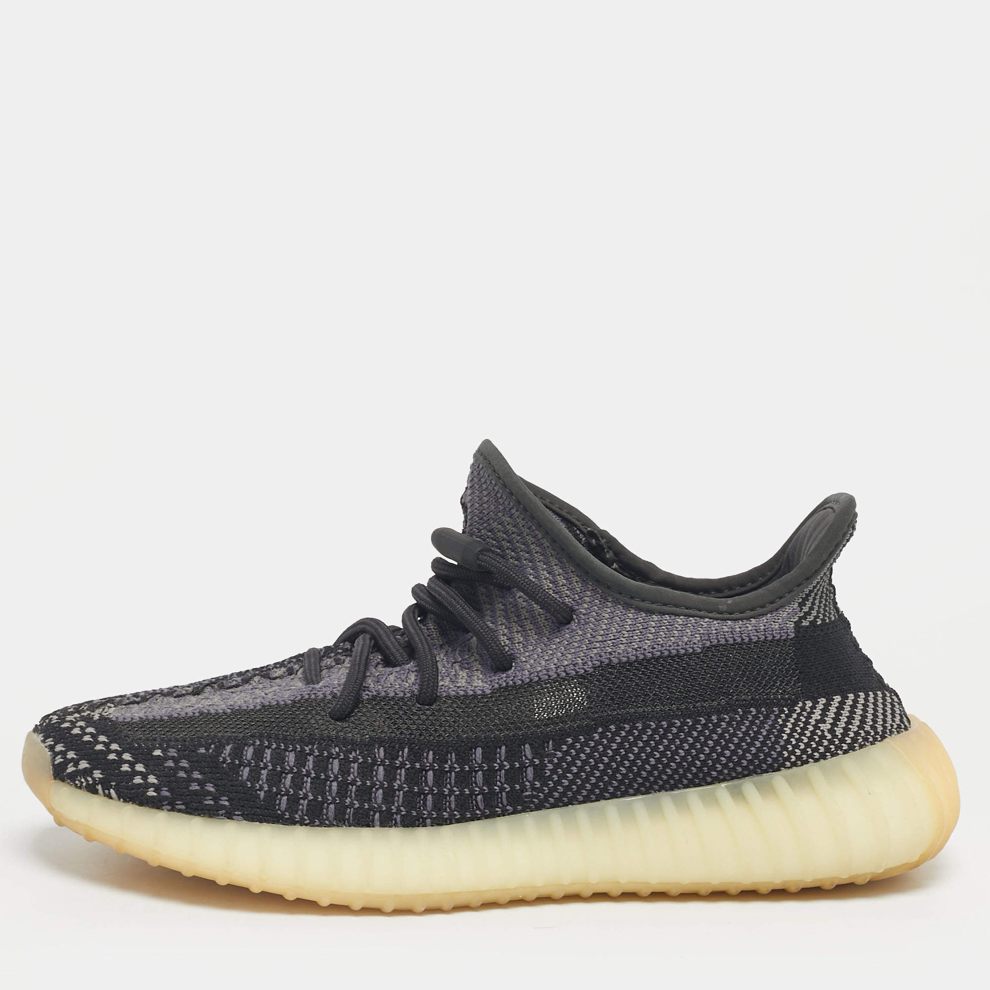 Pre Owned Yeezy x Adidas Black/Grey Knit Fabric Boost 350 V2 Carbon Sneakers Size 38 2/3
