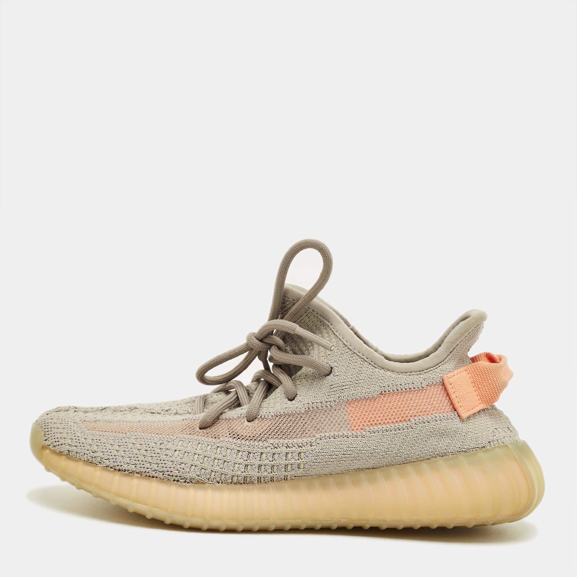 Pre Owned Yeezy x Adidas Grey Knit Fabric Boost 350 V2 True Form Sneakers Size 38 2/3
