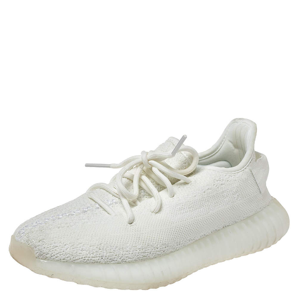 Pre Owned Yeezy x Adidas Cotton Knit Boost 350 V2 Triple White Sneakers Size 39 1/3