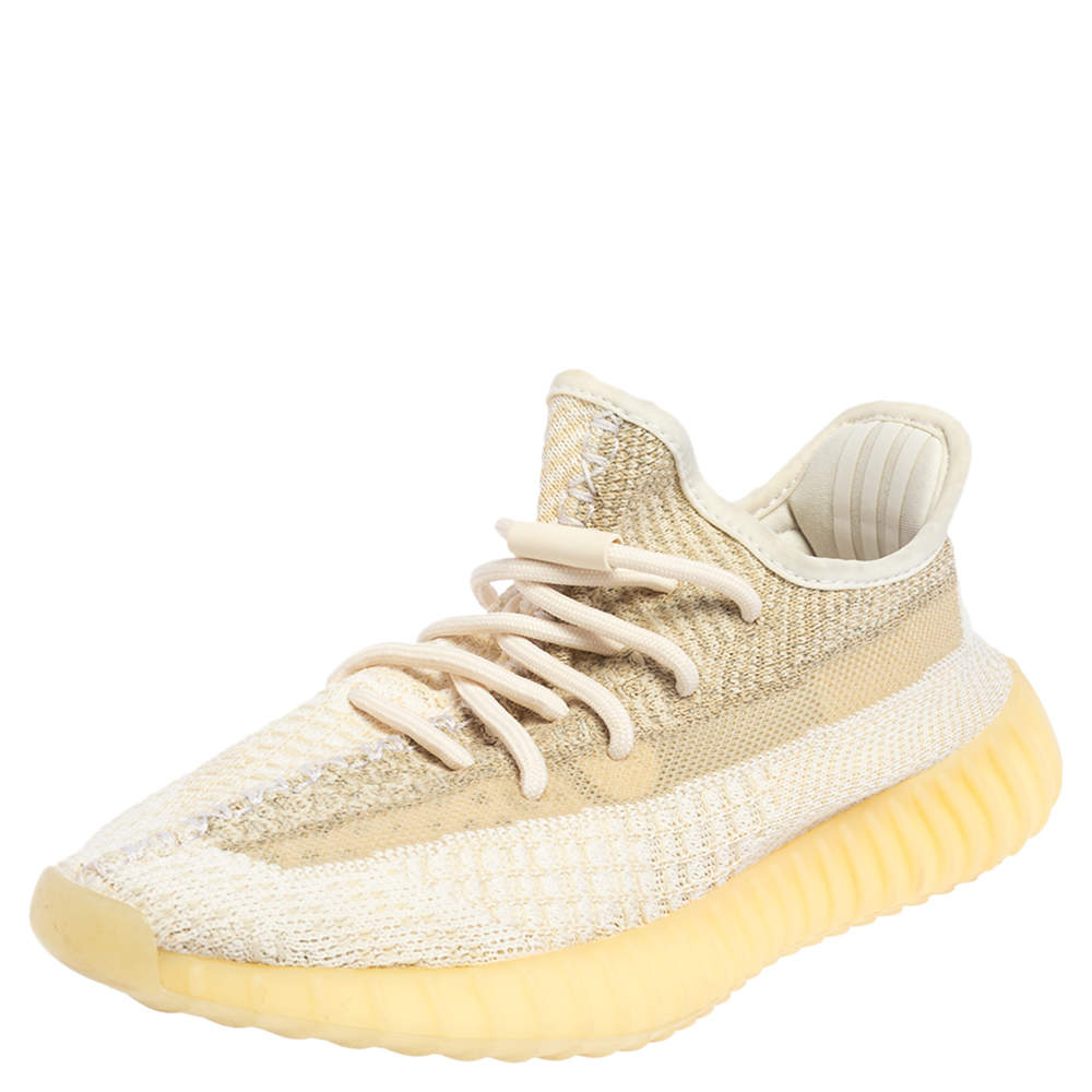 Pre Owned Yeezy Cream/White Knit Fabric 350 V2 Natural Sneakers FR 38
