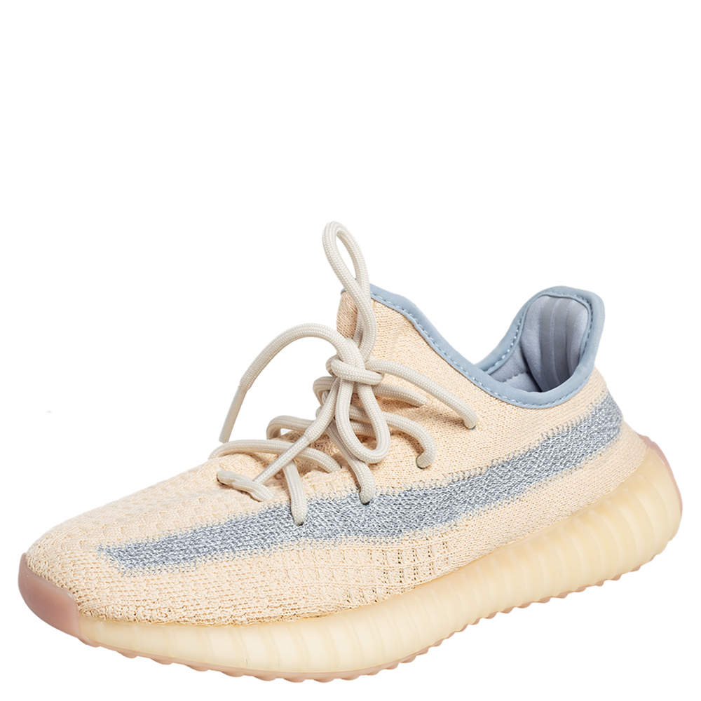 Yeezy x adidas Light Beige Knit Fabric Boost 350 V2 Linen Sneakers Size 38