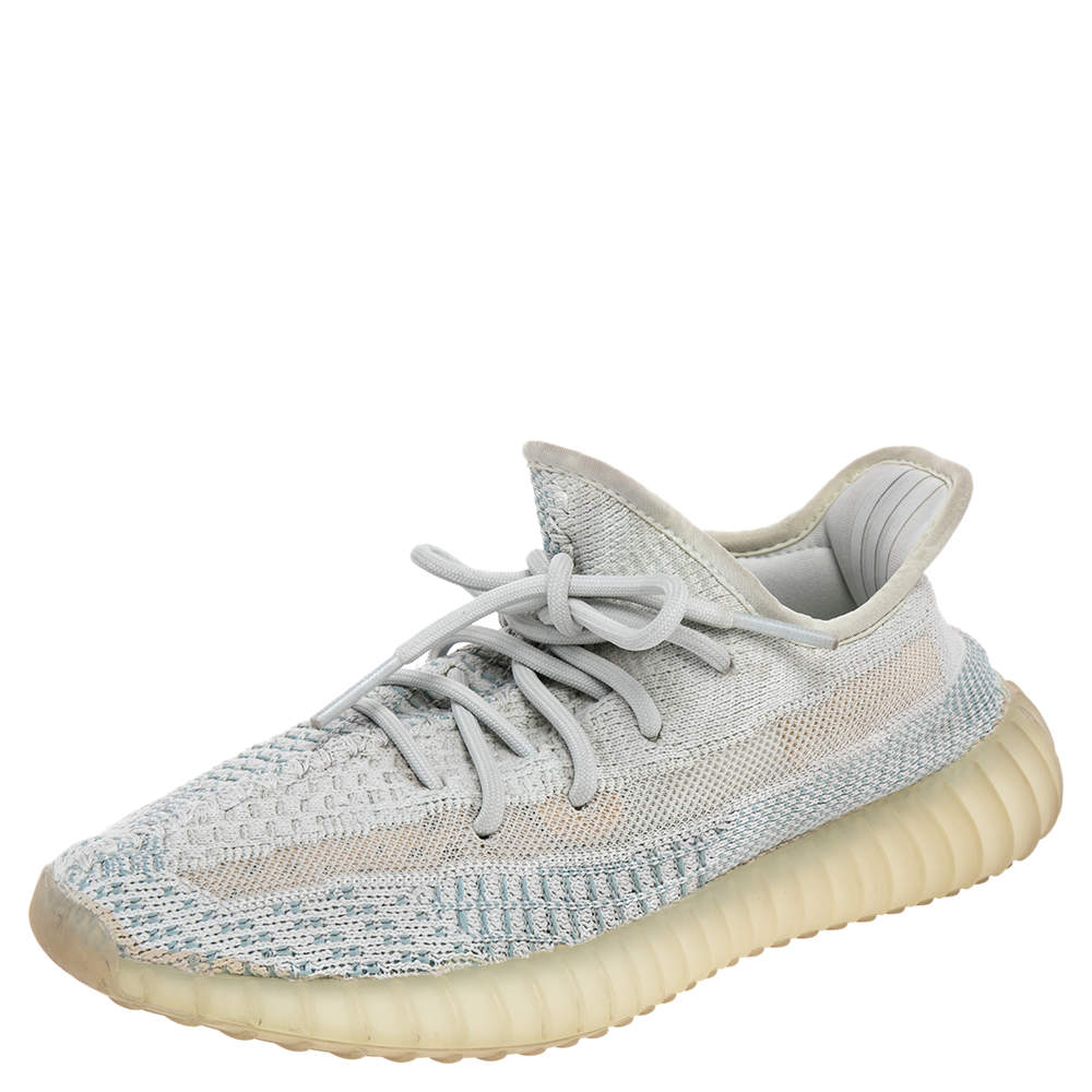 Pre Owned Yeezy x Adidas White/Blue Cotton Knit Boost 350 V2 Cloud White Sneakers Size 38