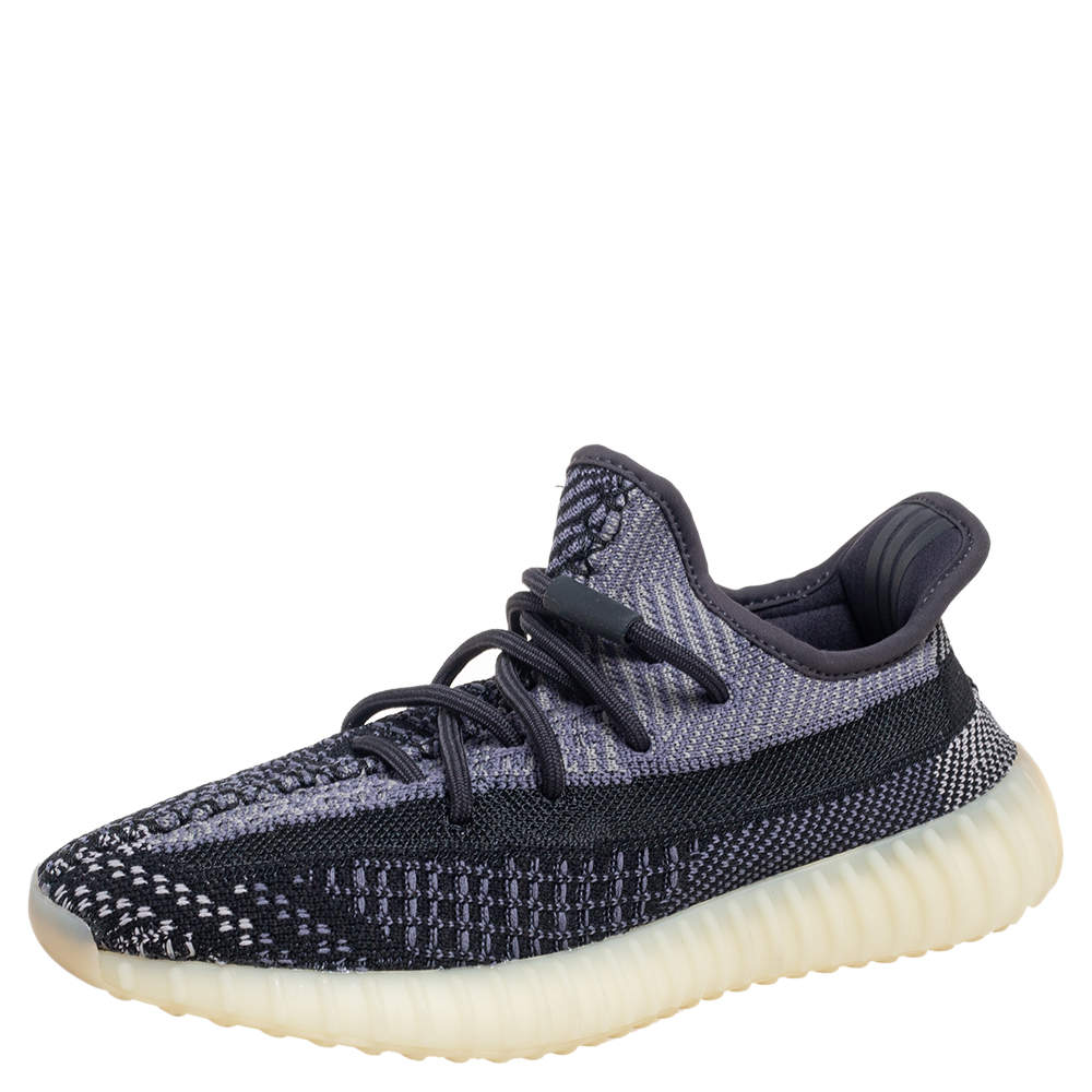 Pre Owned Yeezy x adidas Black/Grey Knit Fabric Boost 350 V2 Carbon Sneakers Size 38 2/3