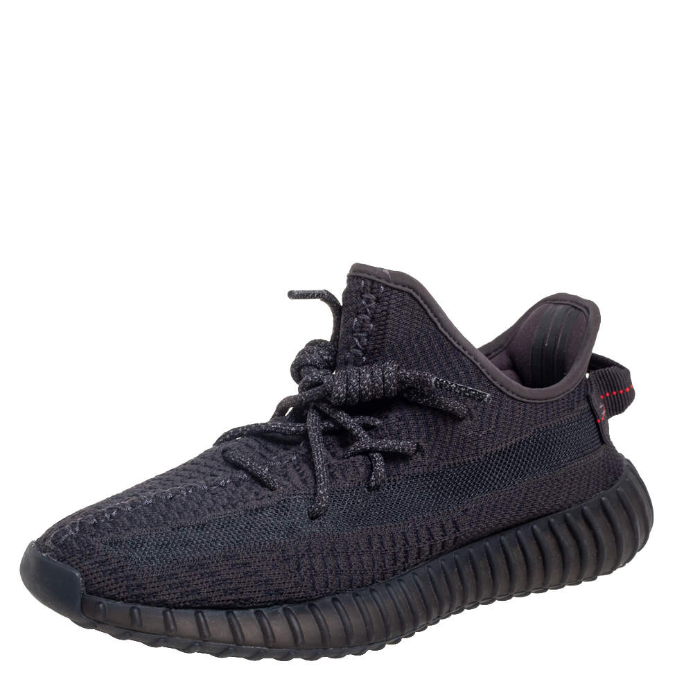 Pre Owned Yeezy x Adidas Black Knit Fabric Boost 350 V2 Cinder Sneakers Size 40