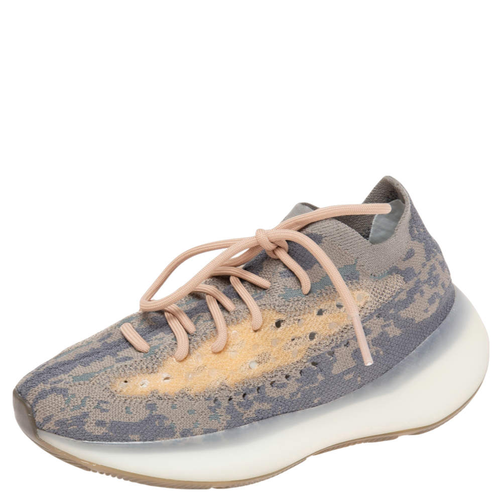 Pre Owned Yeezy x Adidas Grey/Beige Knit Fabric Boost 380 V2 Mist Low-Top Sneakers Size 38 2/3