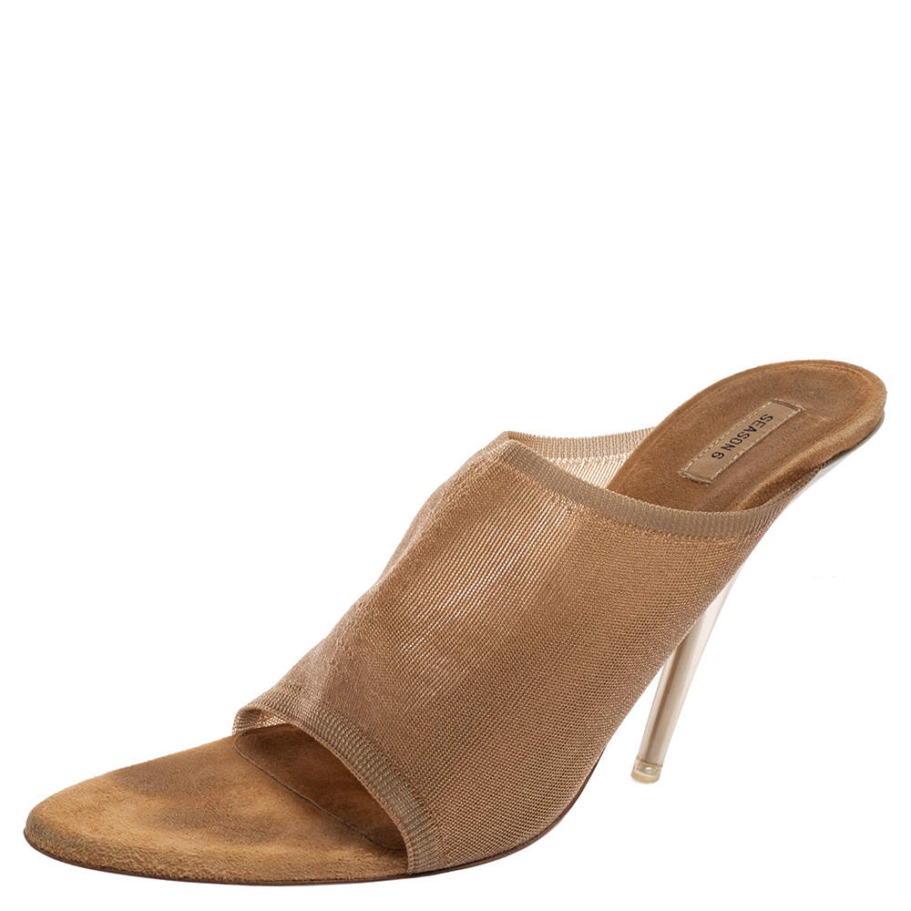 Season 6 Beige Mesh Open-Toe Mules Size 40.5