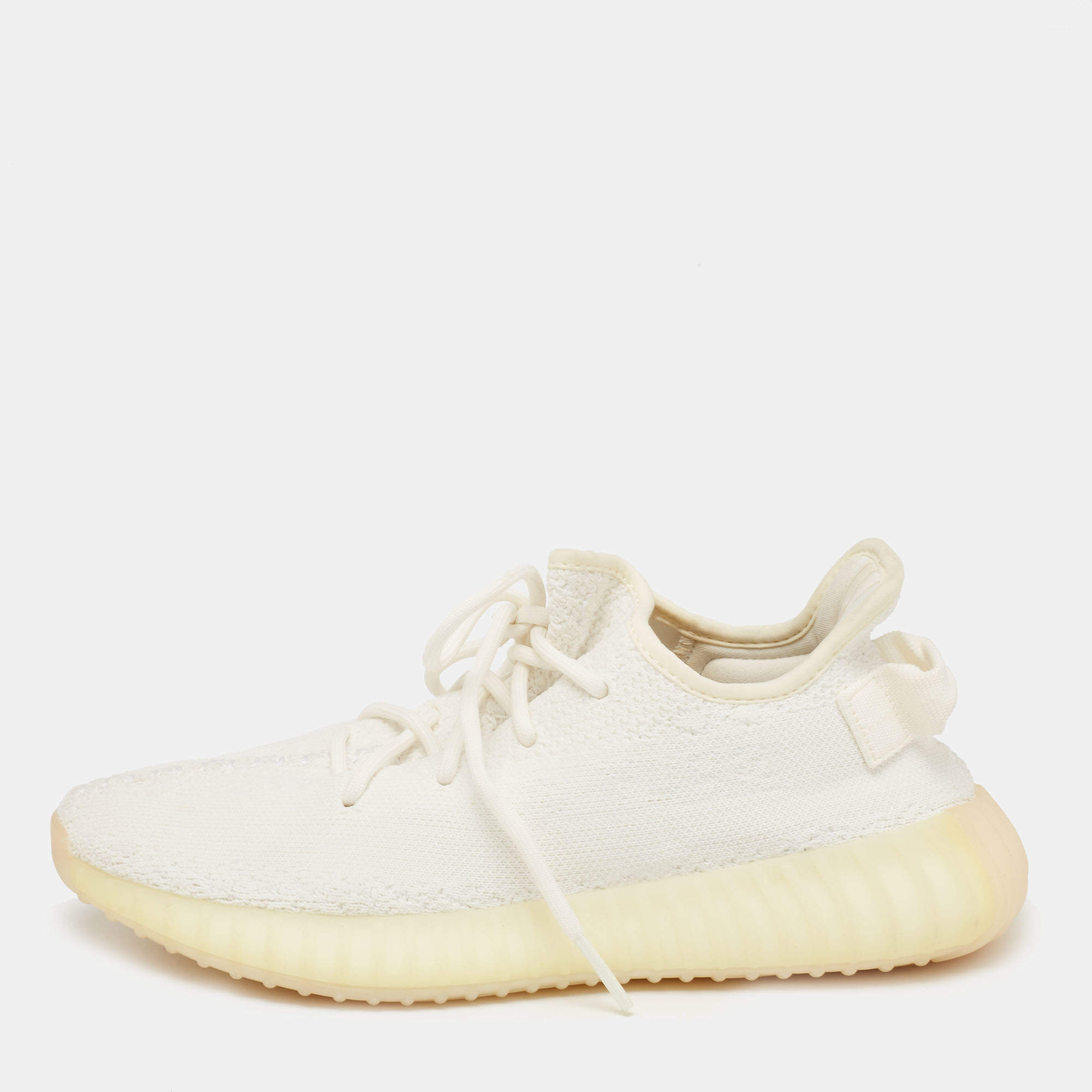Pre Owned Yeezy x Adidas White Knit Fabric Boost 350 V2 Non-Reflective Sneakers Size 40 2/3
