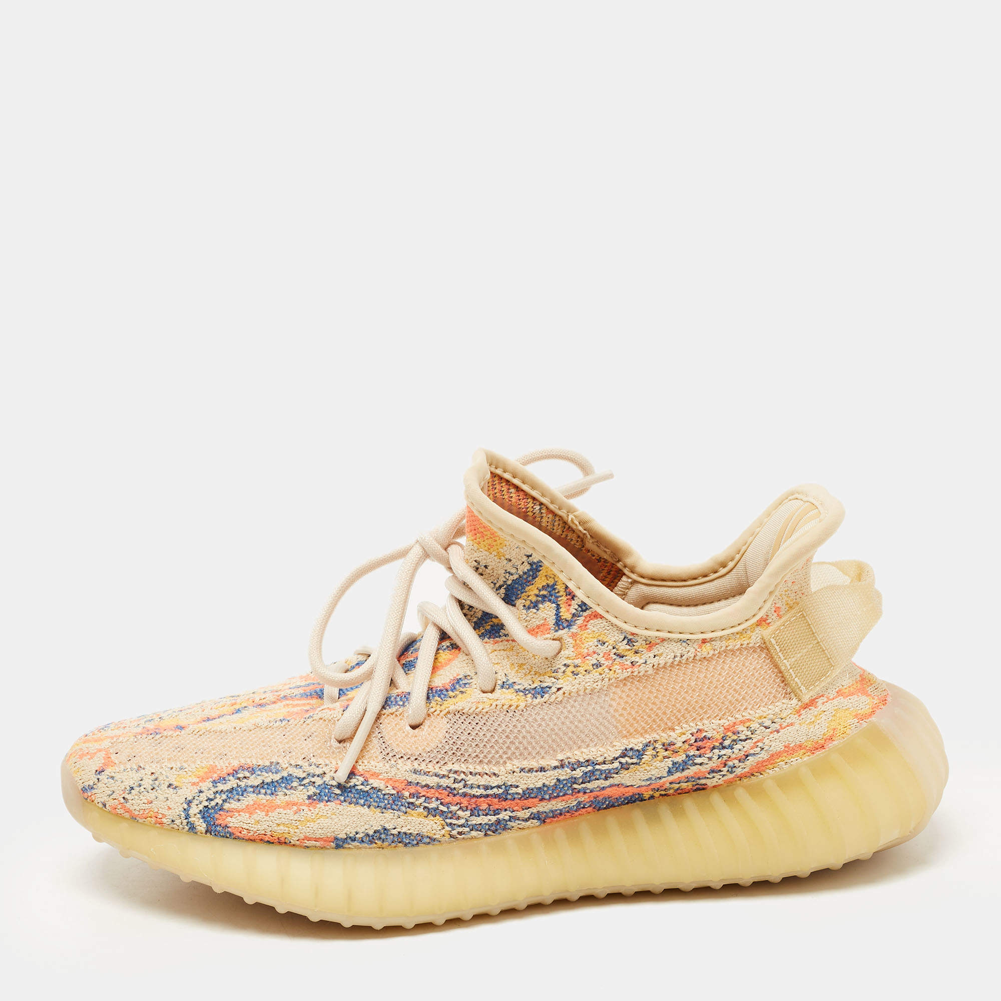 Pre Owned Yeezy x Adidas Multicolor Knit Fabric Boost 350 V2 MX Oat Sneakers Size 38.5