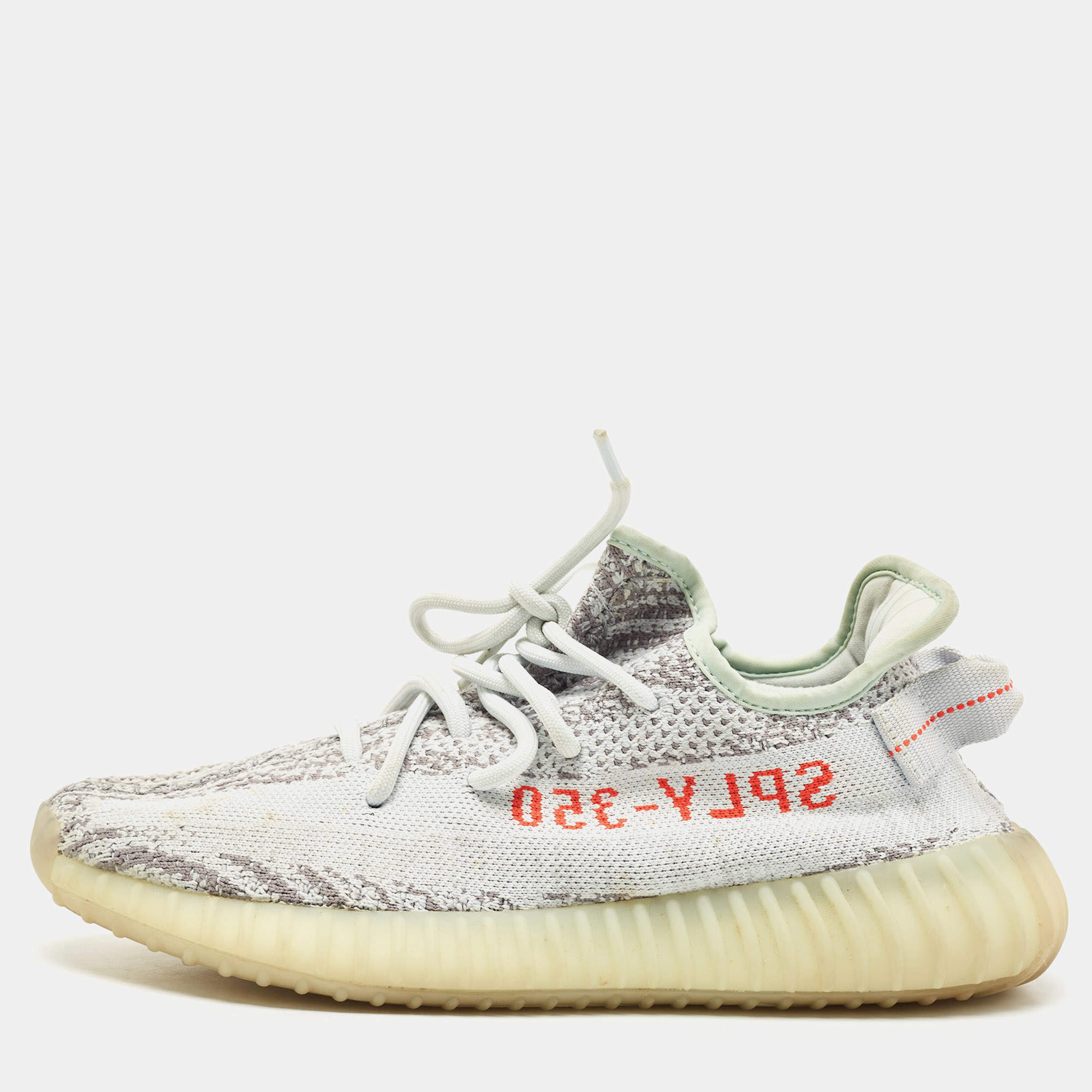 Pre Owned Yeezy x adidas Green/Blue Knit Fabric 350 V2 Blue Tint Sneakers Size 40 2/3